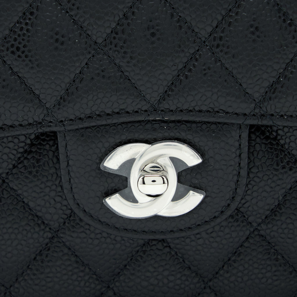 CHANEL SMALL CLASSIC DOUBLE FLAP BAG CAVIAR BLACK SHW (MICROCHIP)