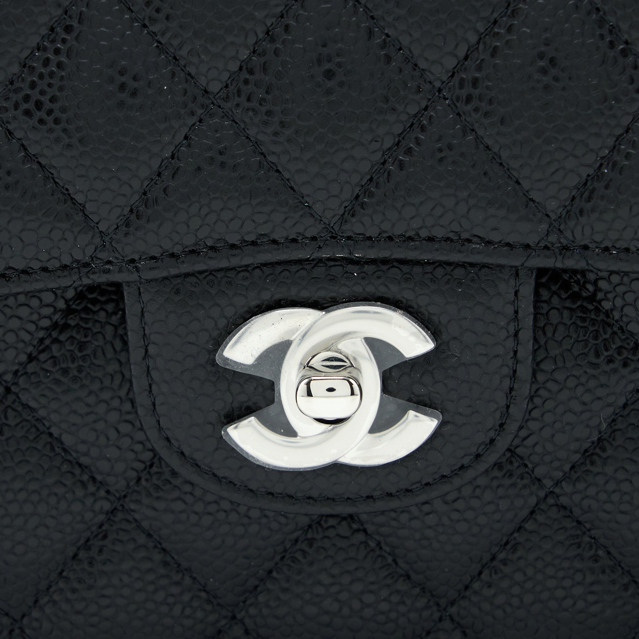CHANEL SMALL CLASSIC DOUBLE FLAP BAG CAVIAR BLACK SHW (MICROCHIP)