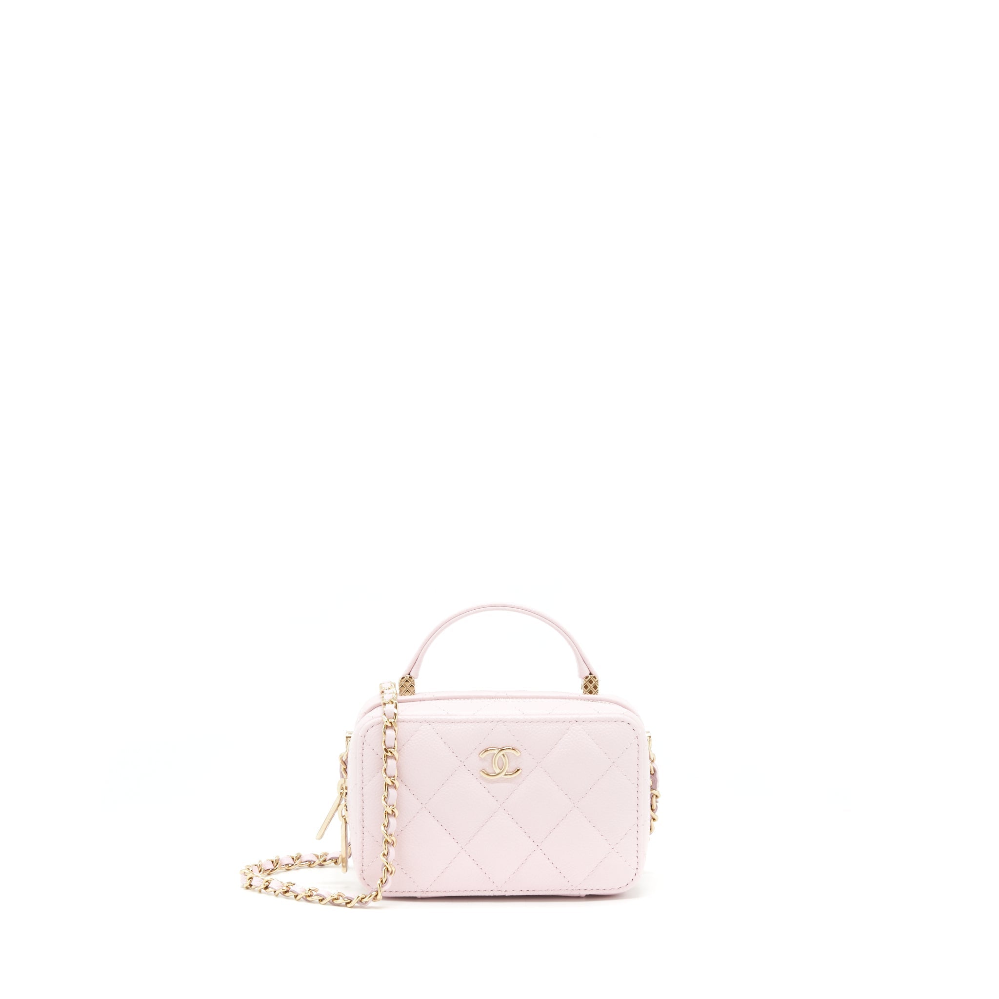 CHANEL 22P TOP HANDLE MINI VANITY WITH CHAIN CAVIAR LIGHT PINK LGHW