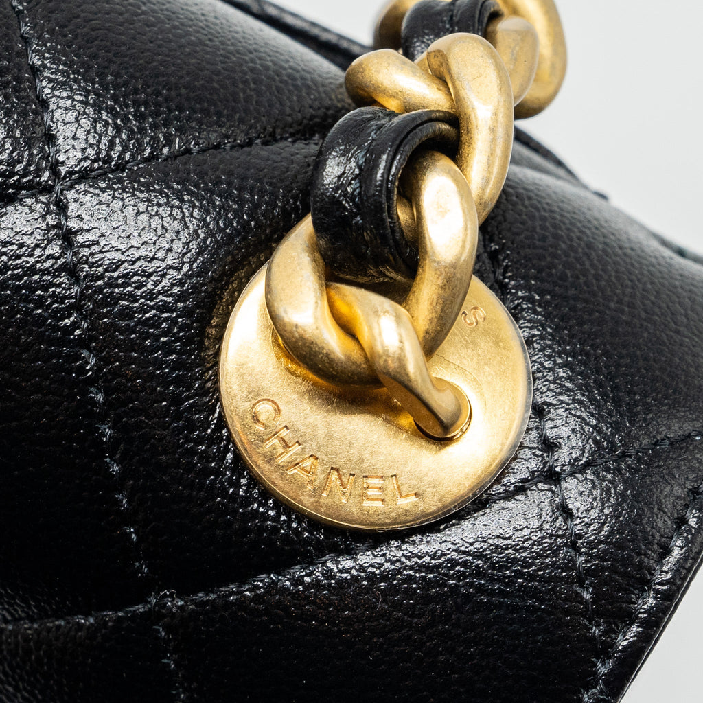 CHANEL 23P QUILTED FLAP BAG WITH GIANT CHAIN CAVIAR BLACK BRUSHED GHW (MICROCHIP)