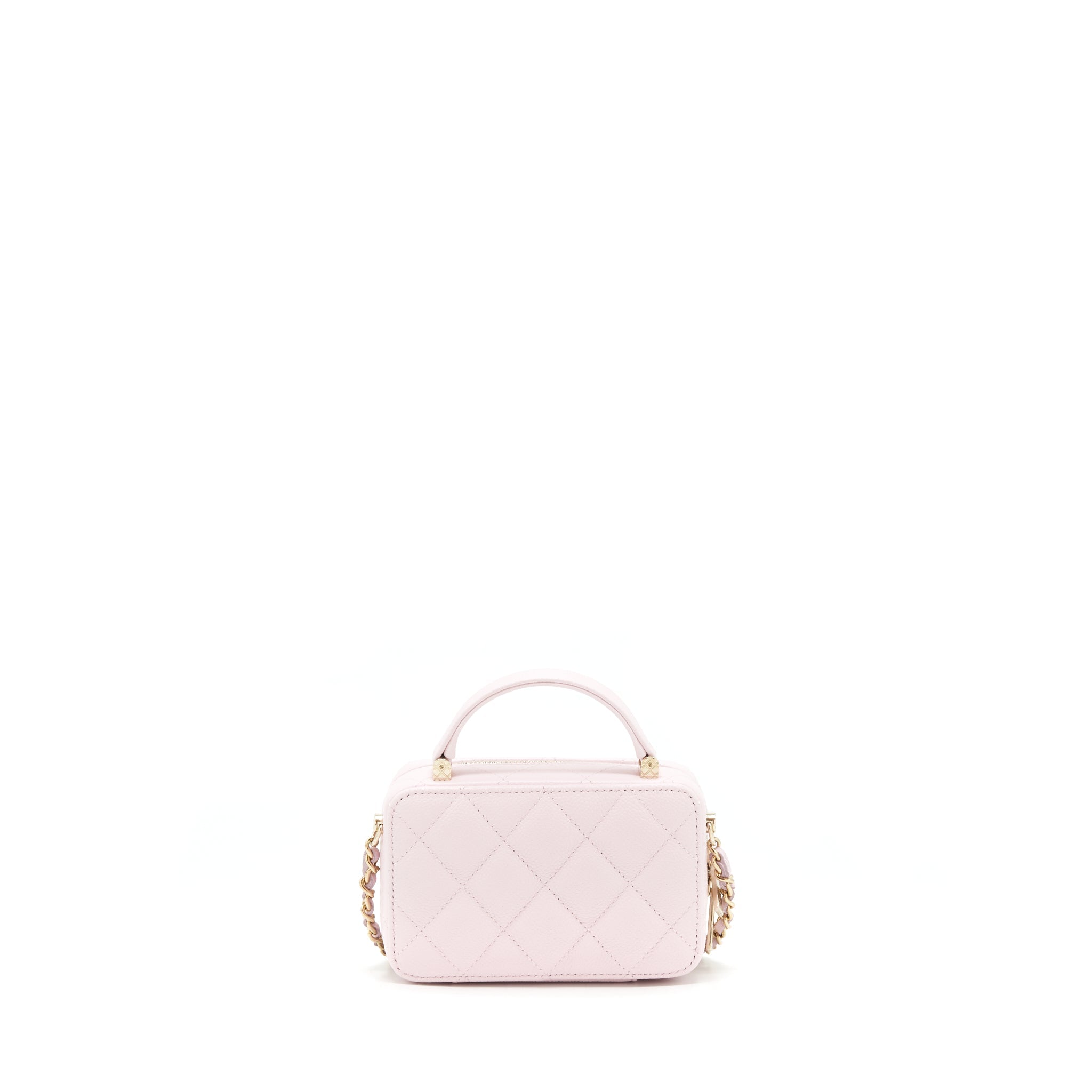 CHANEL 22P TOP HANDLE MINI VANITY WITH CHAIN CAVIAR LIGHT PINK LGHW