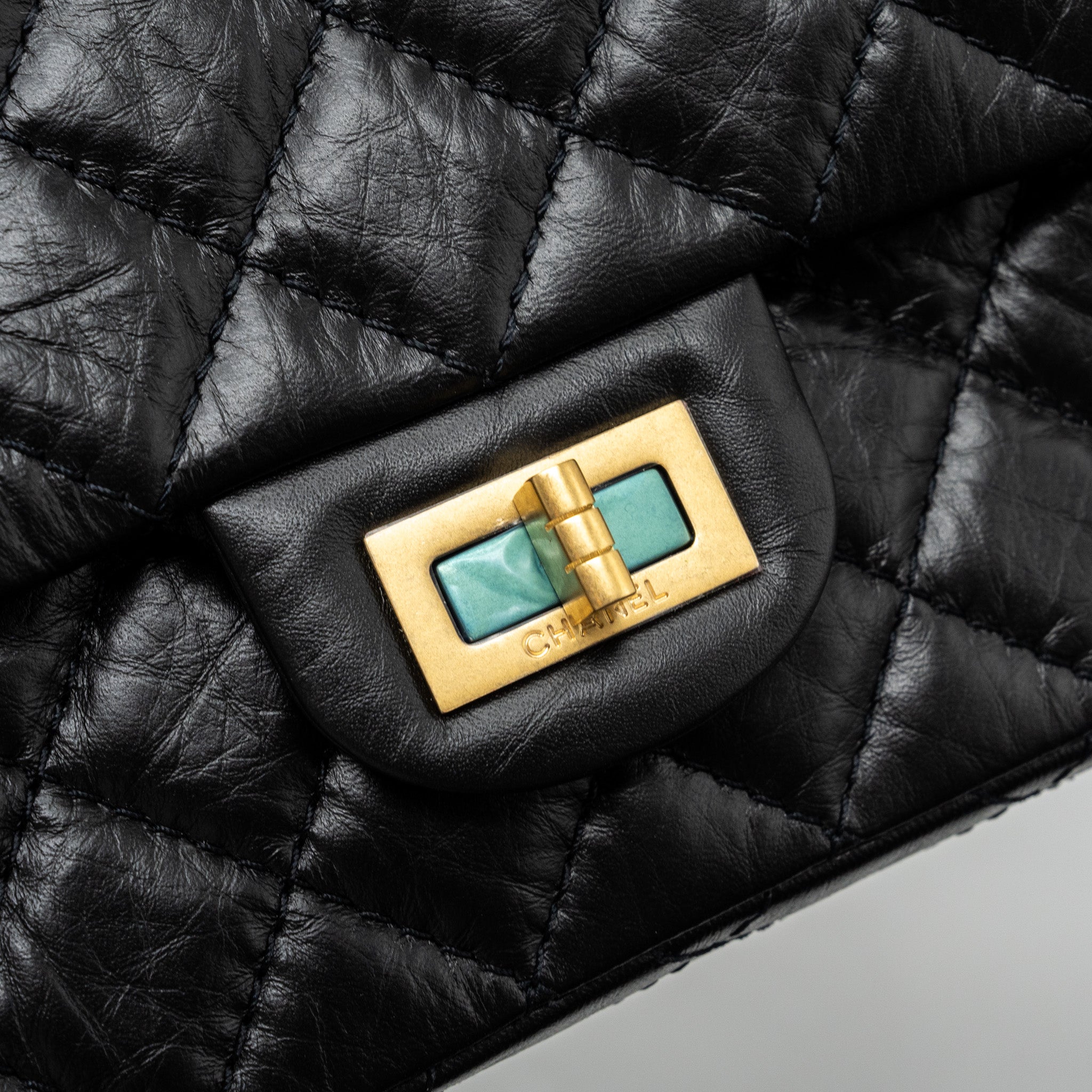 CHANEL MINI 2.55 REISSUE FLAP BAG AGED CALFSKIN BLACK GHW (MICROCHIP)