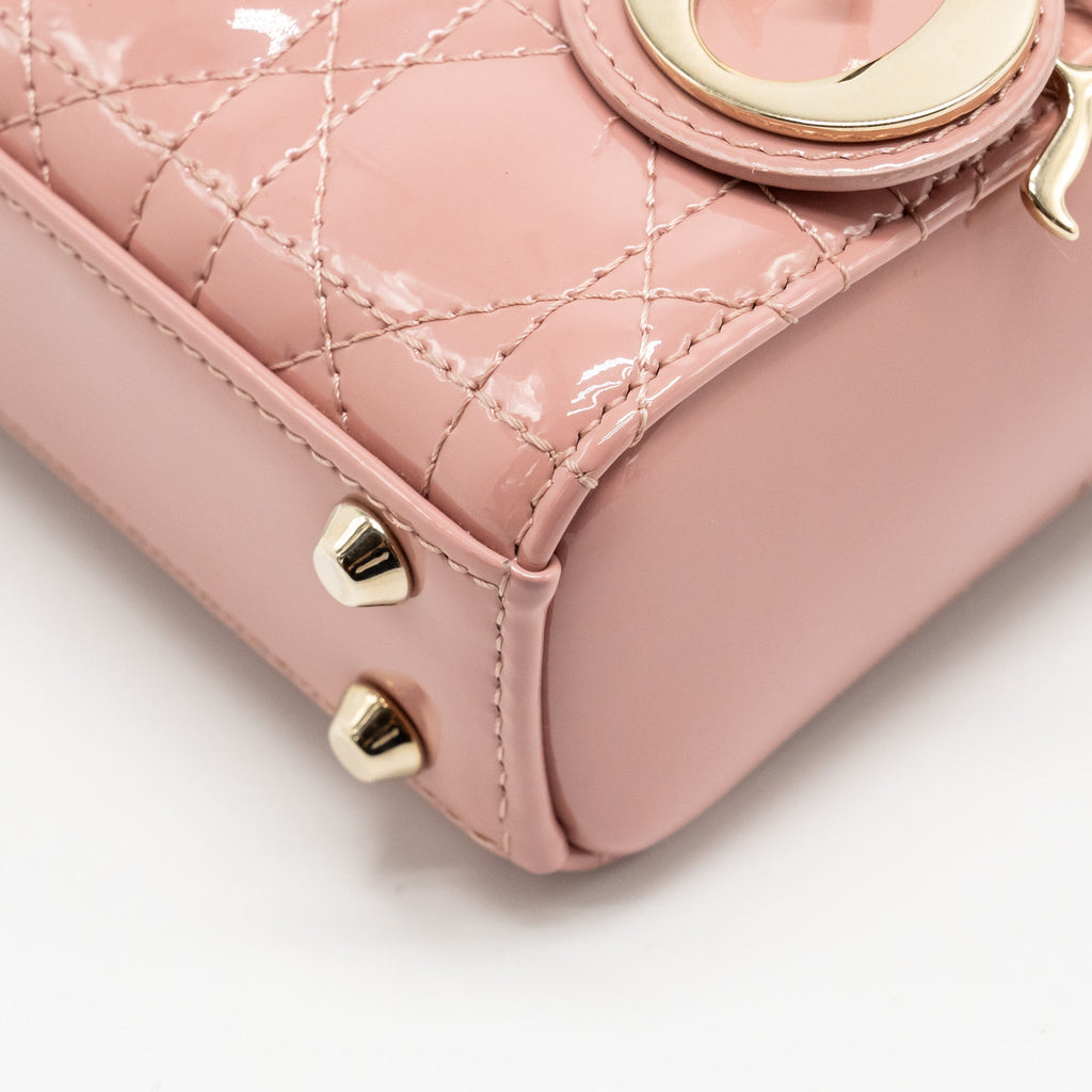 DIOR MICRO LADY DIOR PATENT LEATHER DARK PINK LGHW