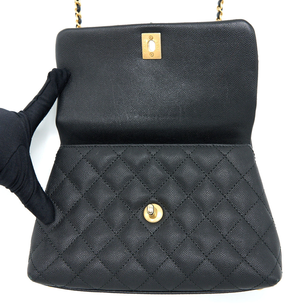 CHANEL SMALL COCO HANDLE CAVIAR WITH LIZARD HANDLE BLACK GHW