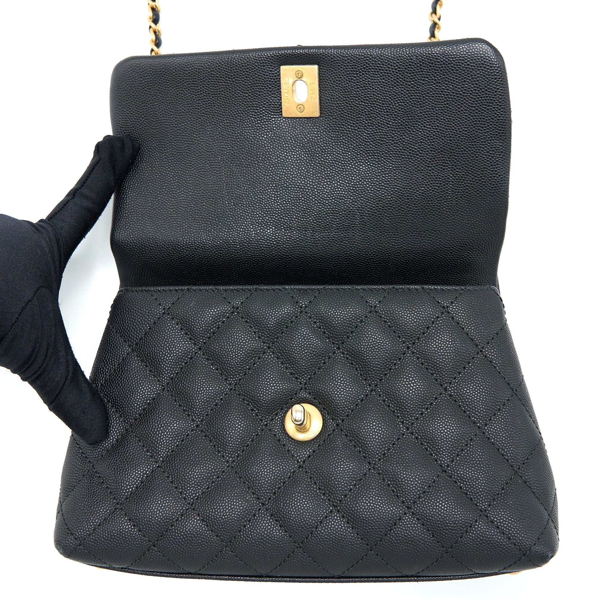CHANEL SMALL COCO HANDLE CAVIAR WITH LIZARD HANDLE BLACK GHW