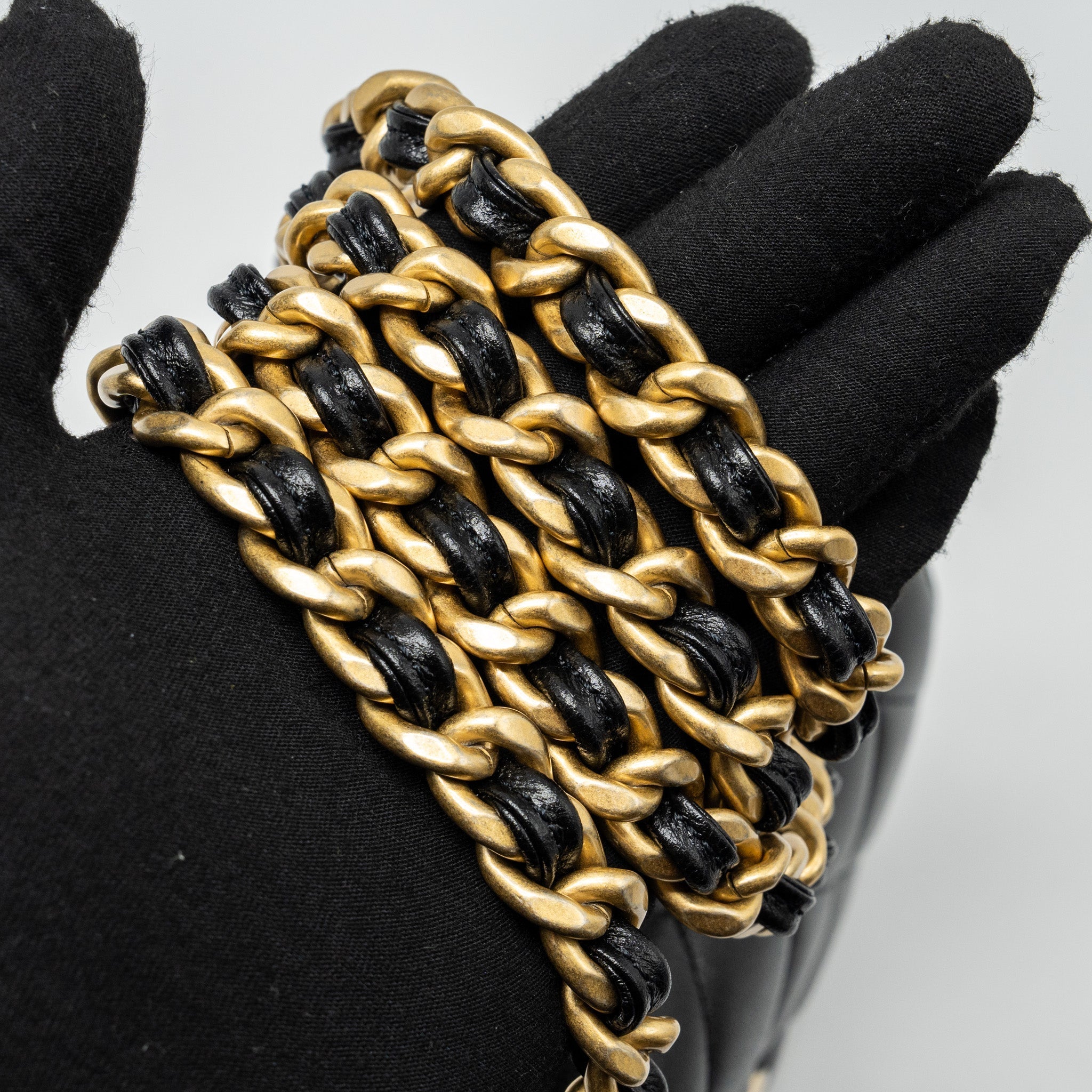 CHANEL 23P QUILTED FLAP BAG WITH GIANT CHAIN CAVIAR BLACK BRUSHED GHW (MICROCHIP)