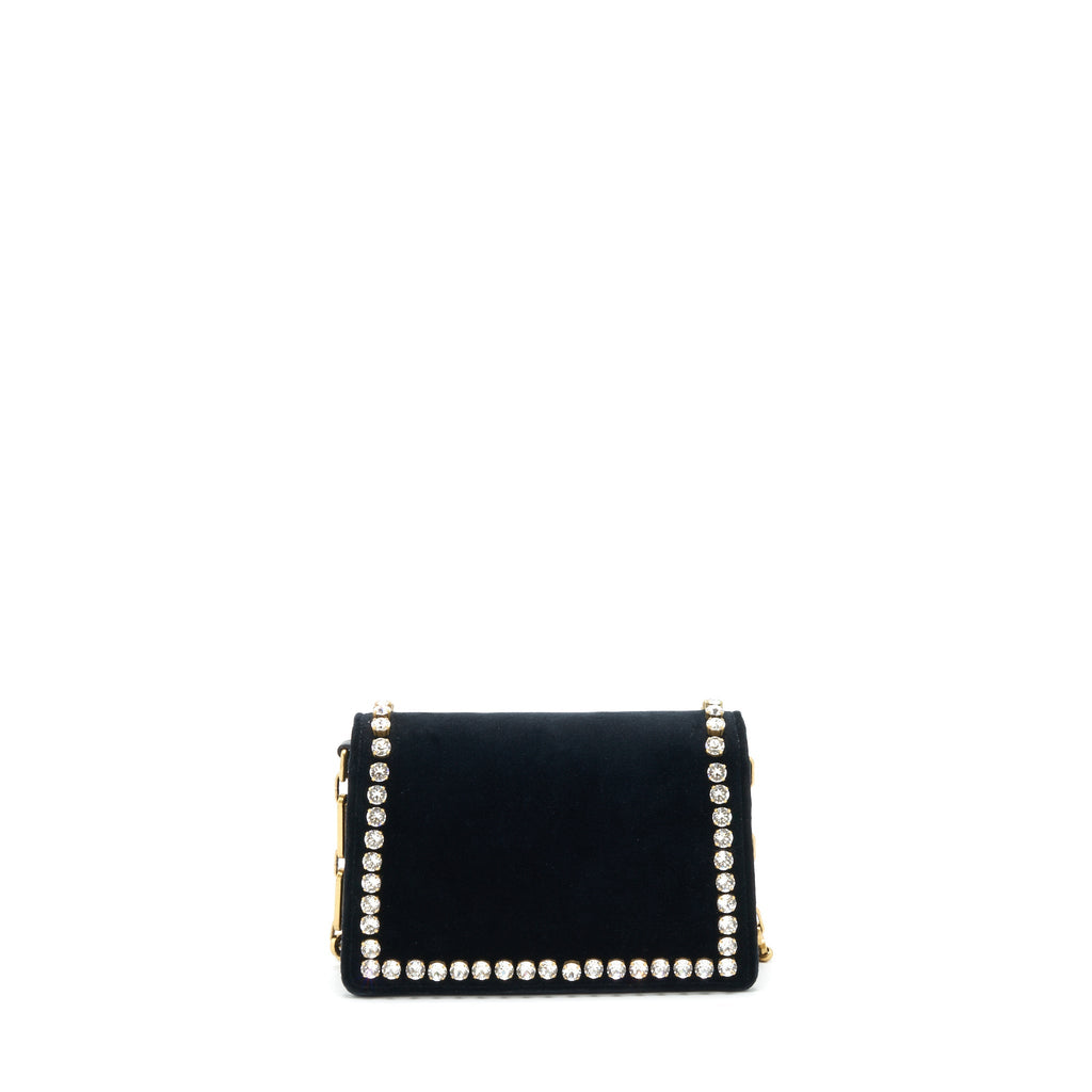 GUCCI MINI BROADWAY CROSSBODY BAG CRYSTAL VELVET BLACK RUTHENIUM GOLD HARDWARE