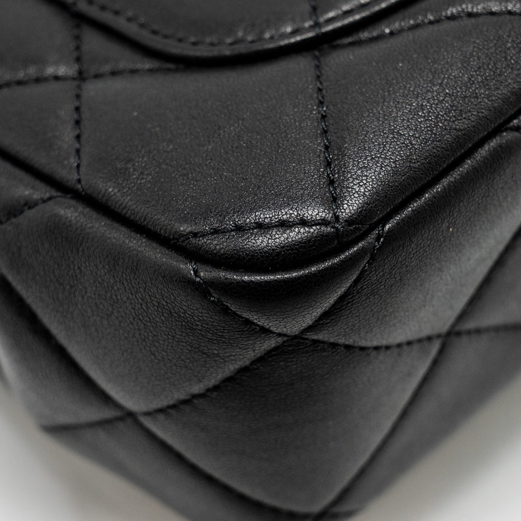 CHANEL 23C ROUND HANDLE MINI SQUARE FLAP BAG LAMBSKIN BLACK GHW (MICROCHIP)