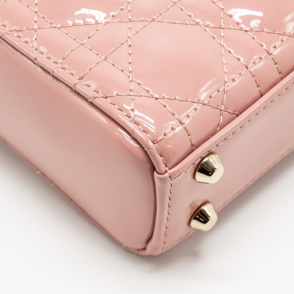 DIOR MICRO LADY DIOR PATENT LEATHER DARK PINK LGHW