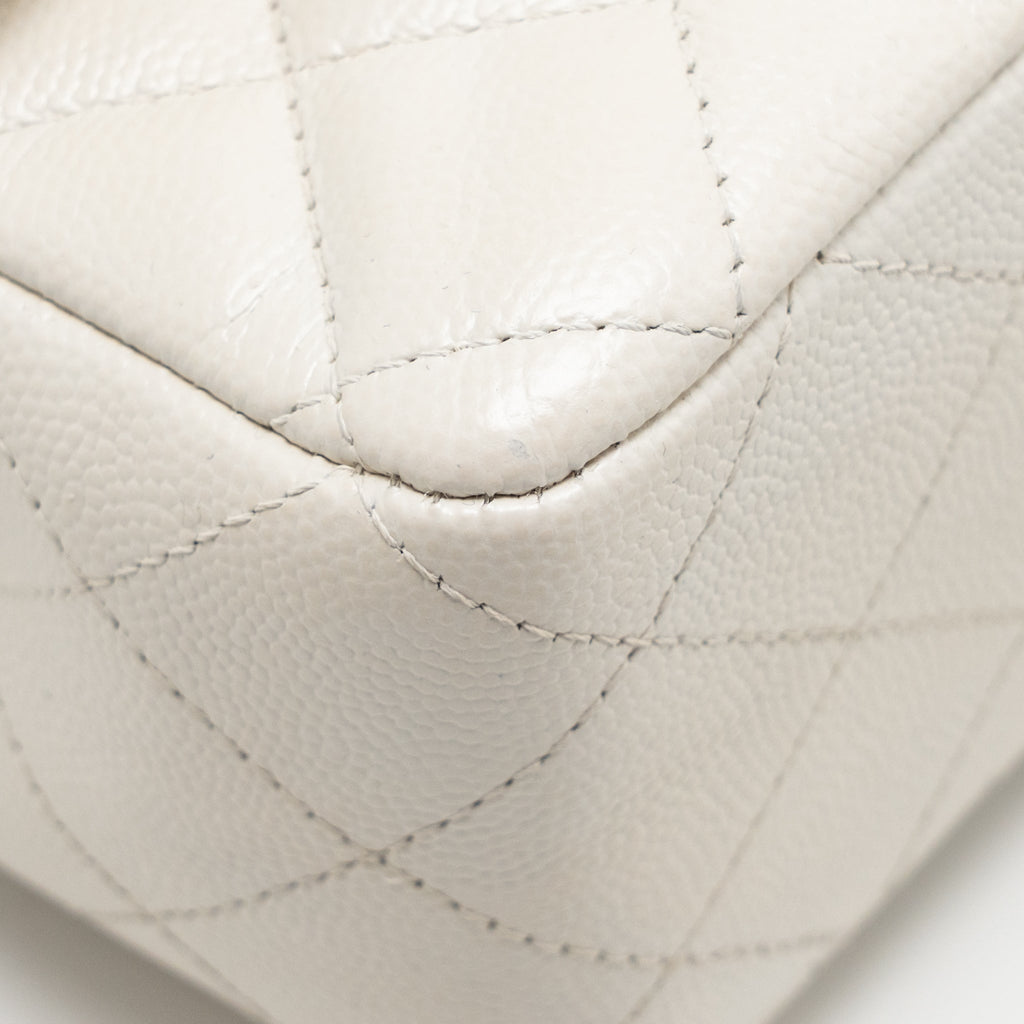CHANEL MINI RECTANGULAR FLAP BAG CAVIAR WHITE LGHW