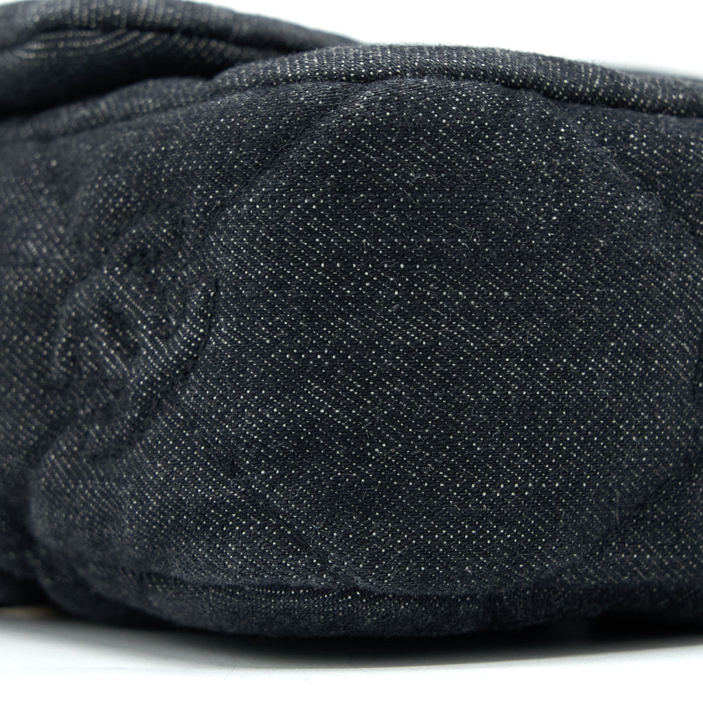 CHANEL FLAP SHOULDER BAG WITH GIANT CHAIN DENIM DARK BLUE BRUSHED GHW (MICROCHIP)