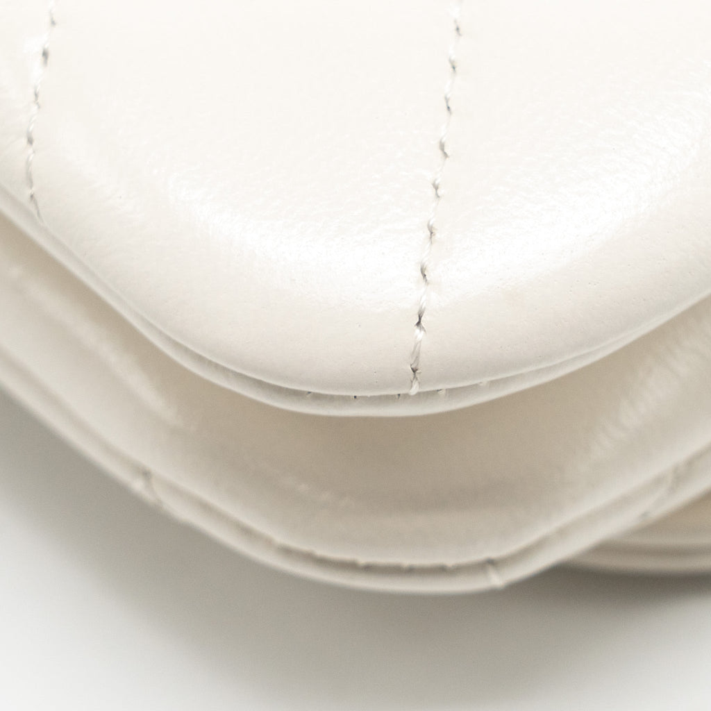 CHANEL FLAP PHONE HOLDER WITH CHAIN SHINY LAMBSKIN WHITE GHW (MICROCHIP)