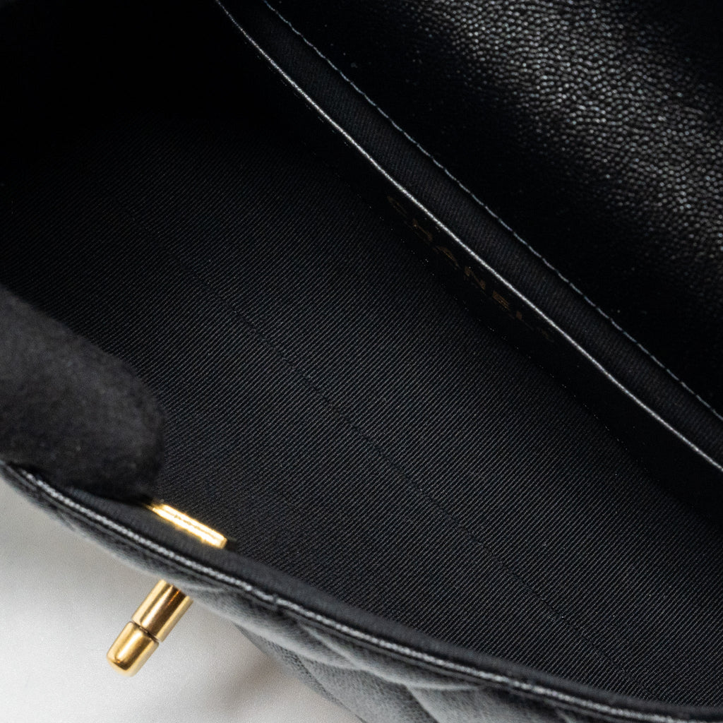 CHANEL 23P QUILTED FLAP BAG WITH GIANT CHAIN CAVIAR BLACK BRUSHED GHW (MICROCHIP)