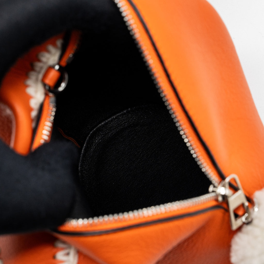 LOEWE MINI BUNNY CROSSBODY BAG CALFSKIN ORANGE / WHITE SHW