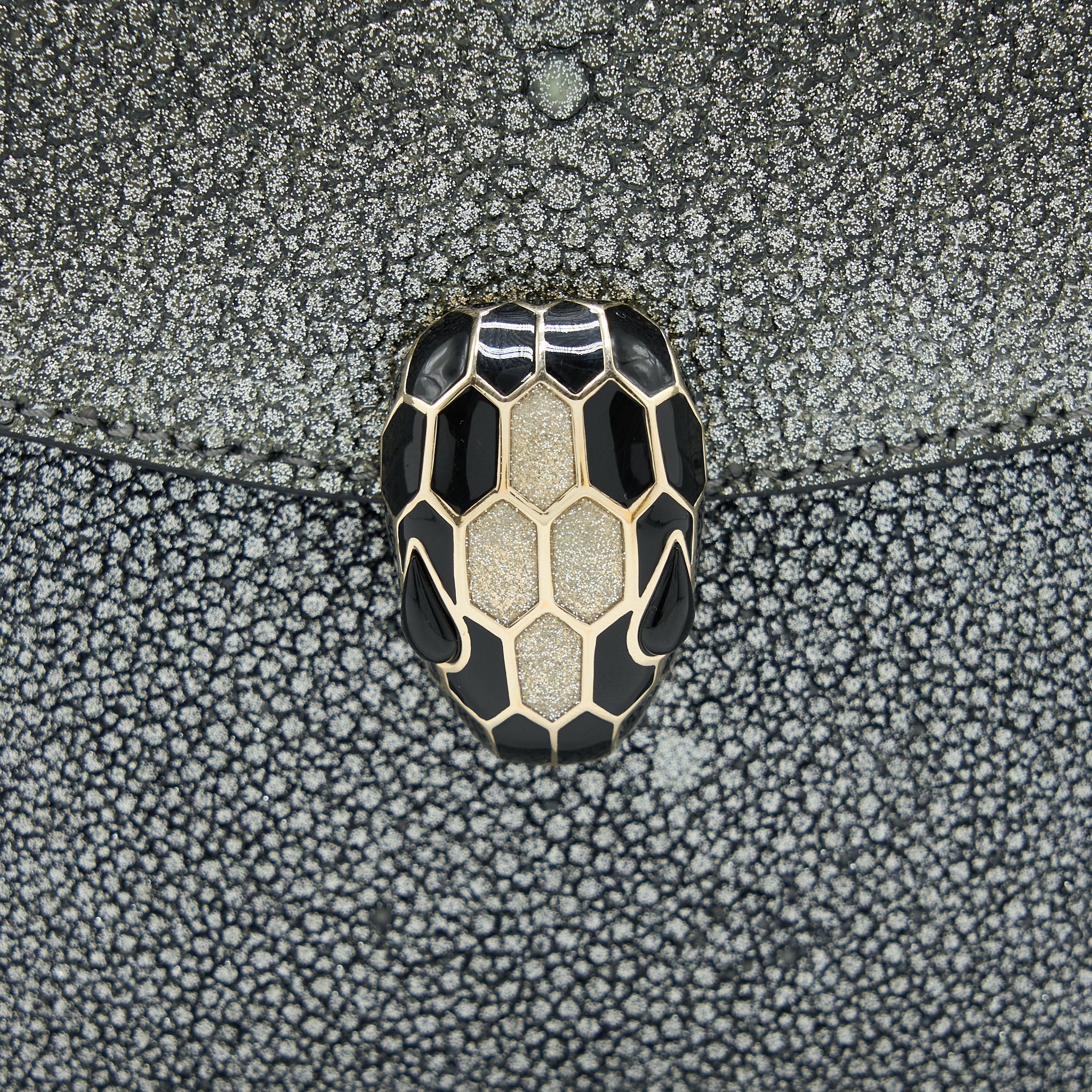 BVLGARI SERPENTI FOREVER CLUTCH WITH CHAIN STINGRAY LEATHER GREY LGHW