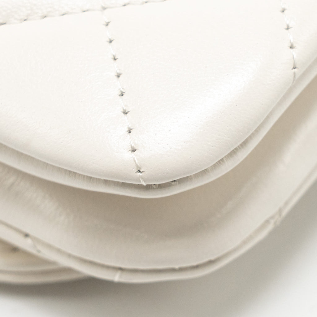 CHANEL FLAP PHONE HOLDER WITH CHAIN SHINY LAMBSKIN WHITE GHW (MICROCHIP)