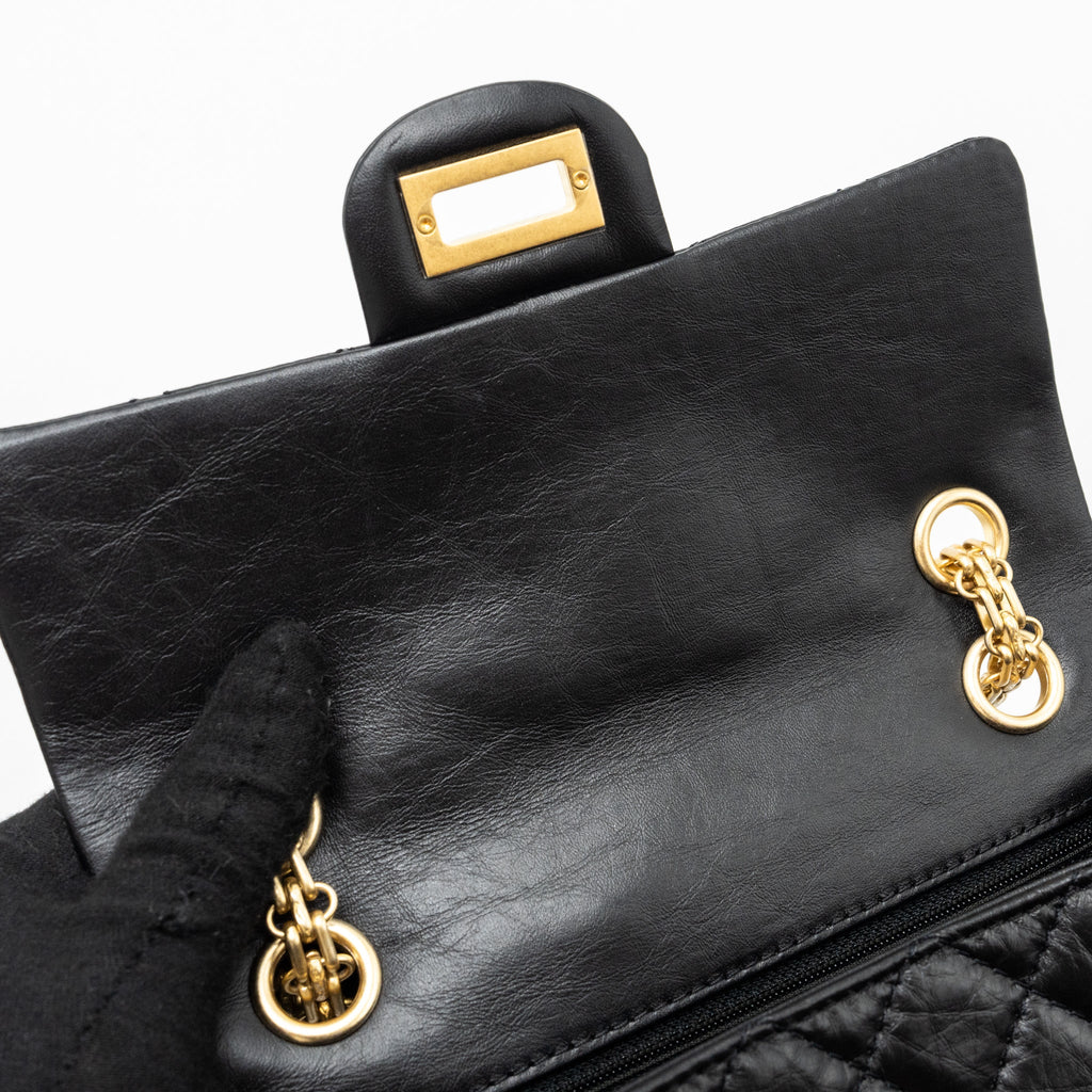 CHANEL MINI 2.55 REISSUE FLAP BAG AGED CALFSKIN BLACK GHW (MICROCHIP)