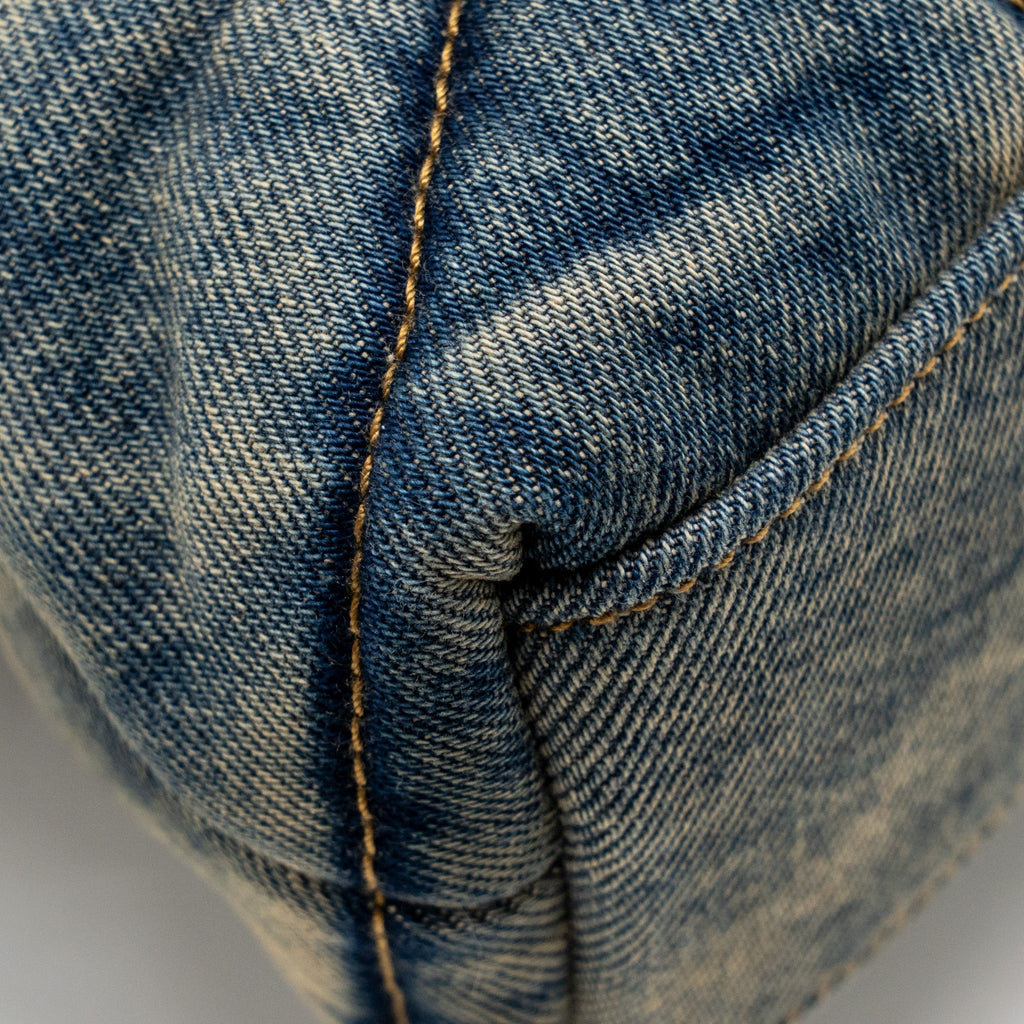 SAINT LAURENT/YSL TOY LOULOU PUFFER SHOULDER BAG DENIM INDIGO BLUE/CINNAMON GHW