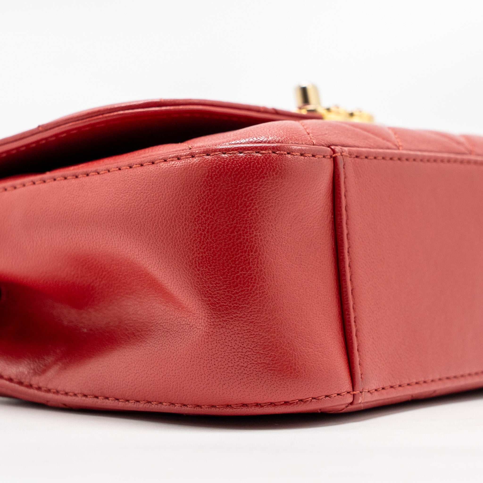 CHANEL CHAIN TOP HANDLE INFINITE FLAP BAG LEATHER RED GHW