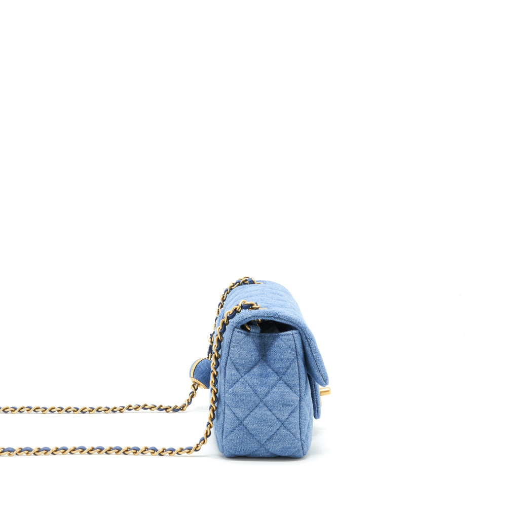 CHANEL 21K PEARL CRUSH MINI RECTANGULAR FLAP BAG DENIM GHW (MICROCHIP)