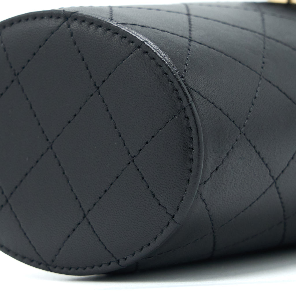 CHANEL ROUND VANITY CASE WITH CHAIN LAMBSKIN BLACK LGHW