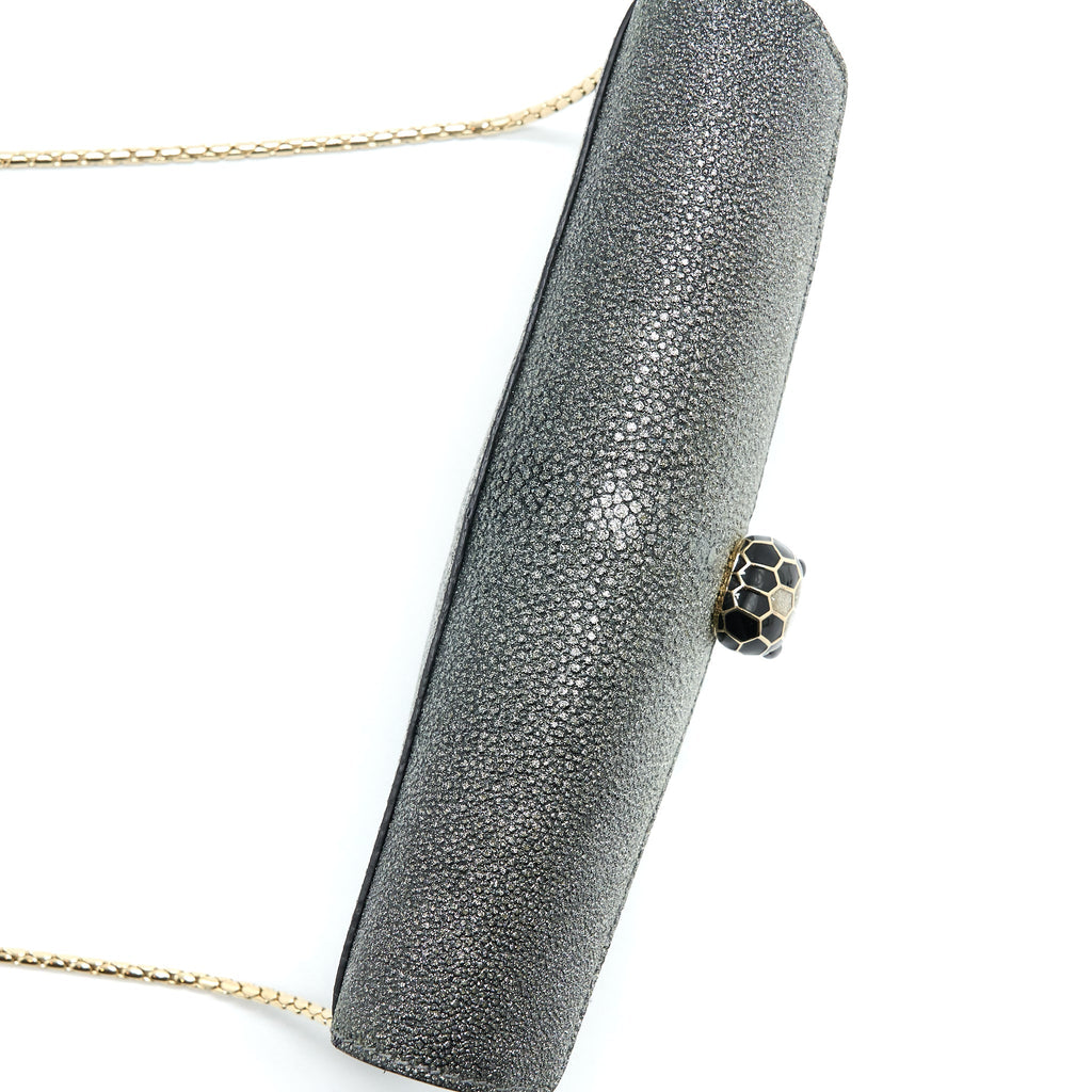 BVLGARI SERPENTI FOREVER CLUTCH WITH CHAIN STINGRAY LEATHER GREY LGHW