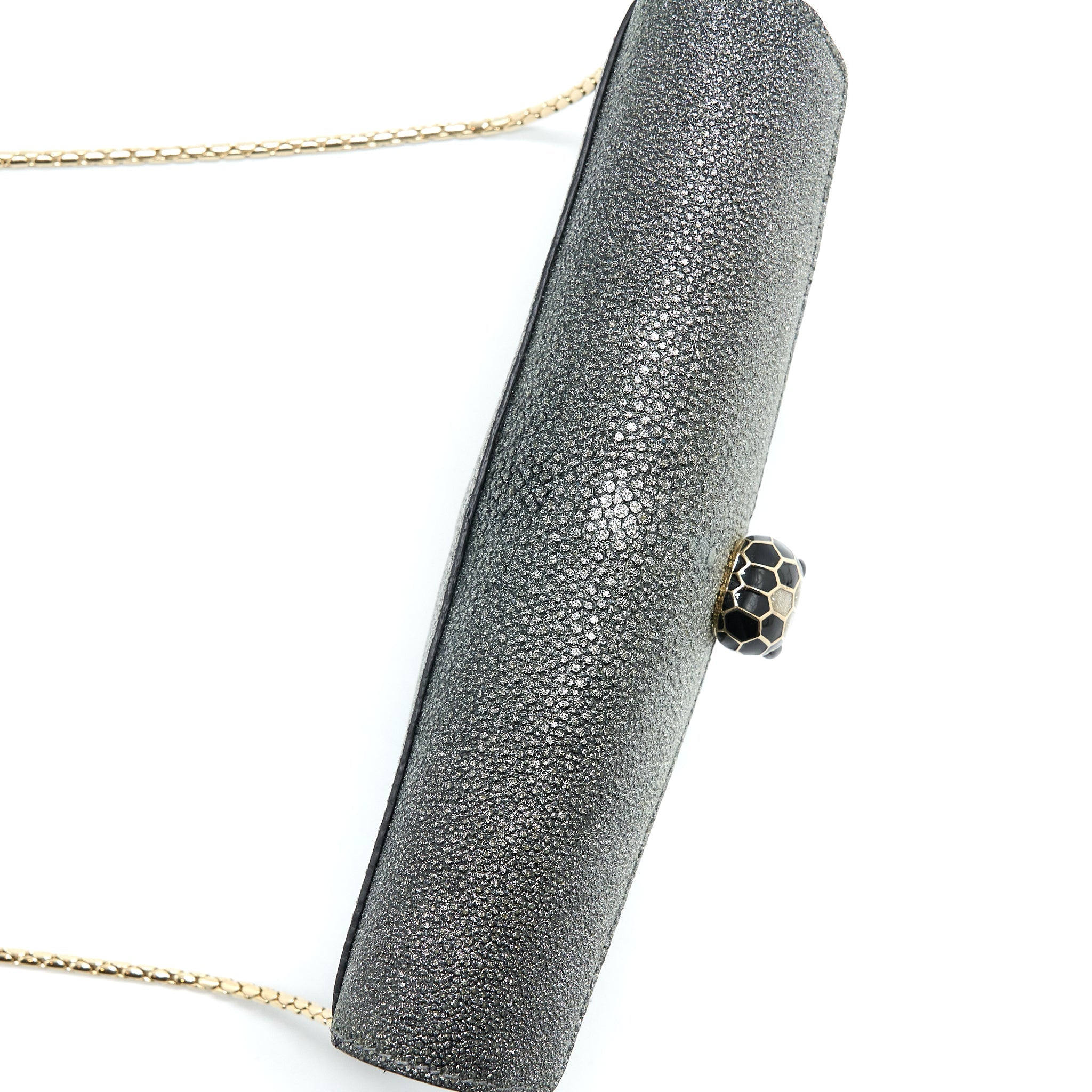 BVLGARI SERPENTI FOREVER CLUTCH WITH CHAIN STINGRAY LEATHER GREY LGHW
