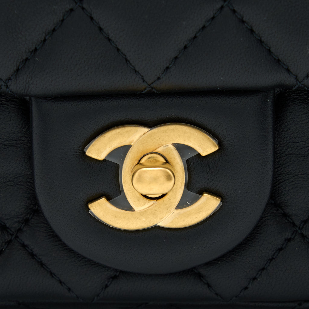 CHANEL PEARL CRUSH MINI RECTANGULAR LAMBSKIN BLACK BRUSHED GHW (MICROCHIP)