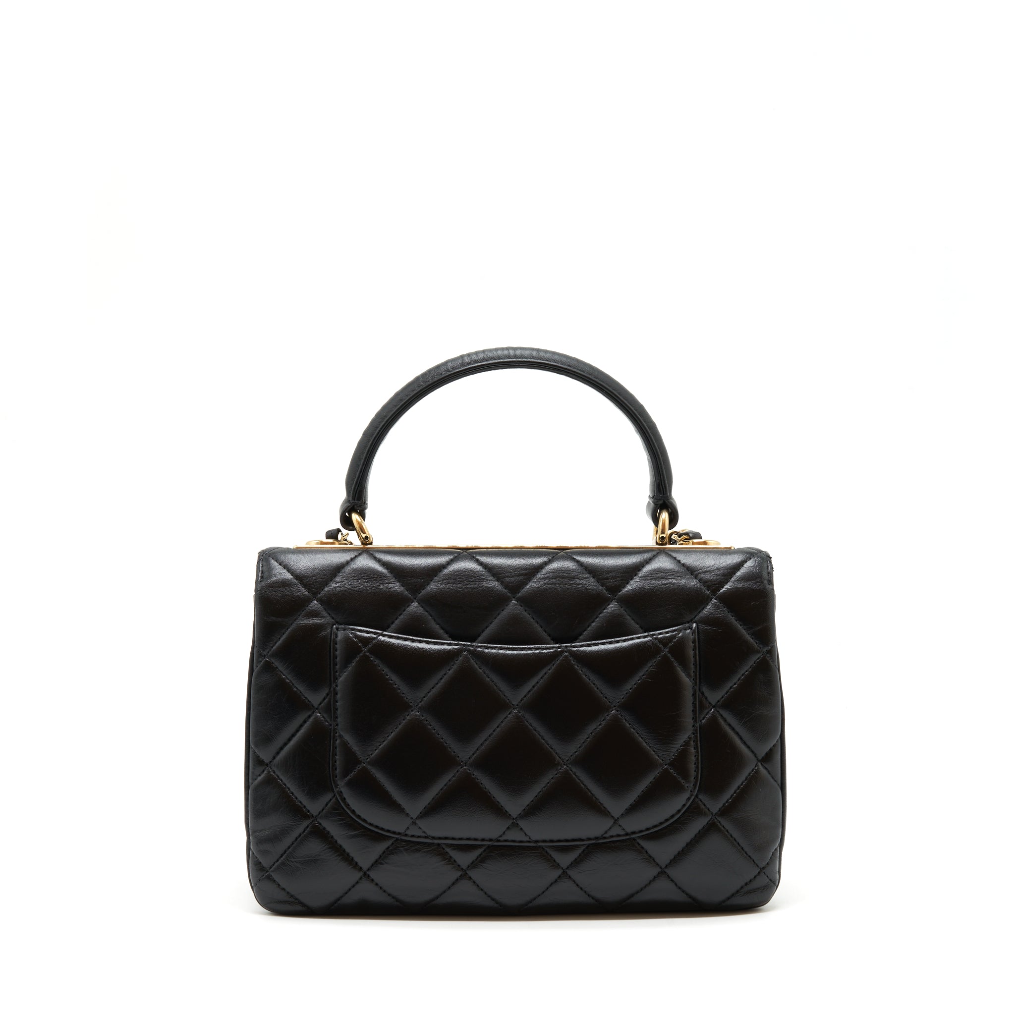 CHANEL SMALL TRENDY CC FLAP BAG WITH TOP HANDLE LAMBSKIN BLACK LGHW