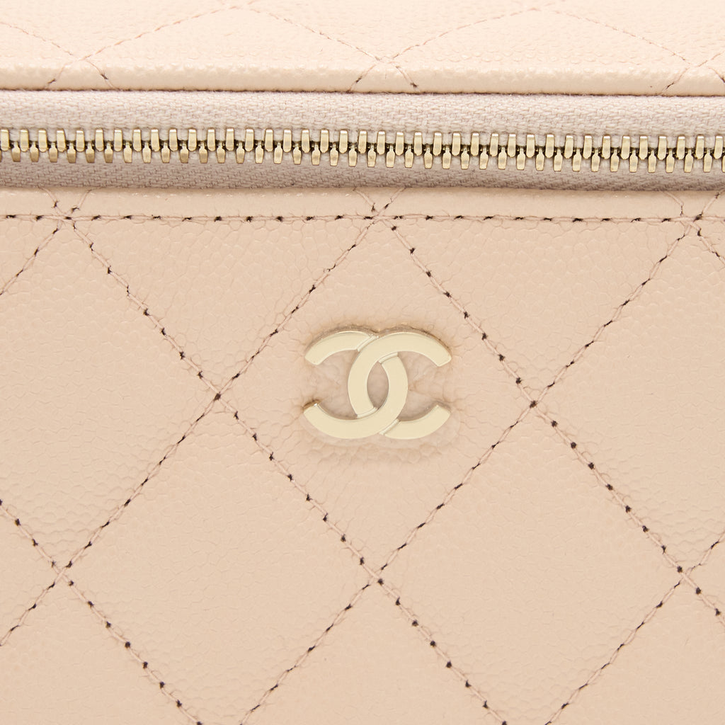 CHANEL LONG VANITY WITH CHAIN CAVIAR BEIGE LGHW