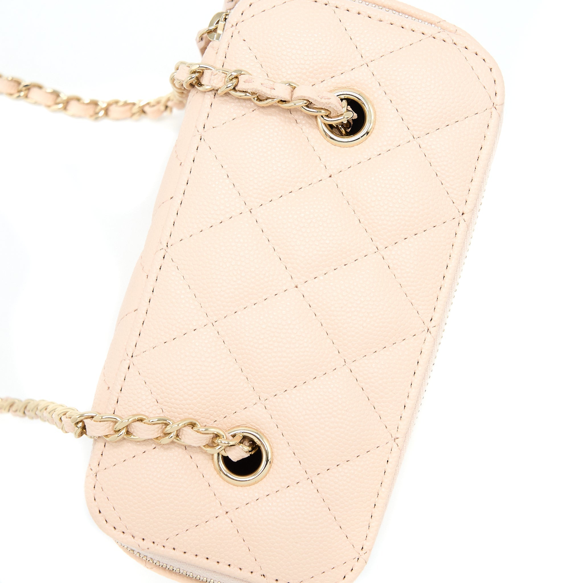 CHANEL LONG VANITY WITH CHAIN CAVIAR BEIGE LGHW