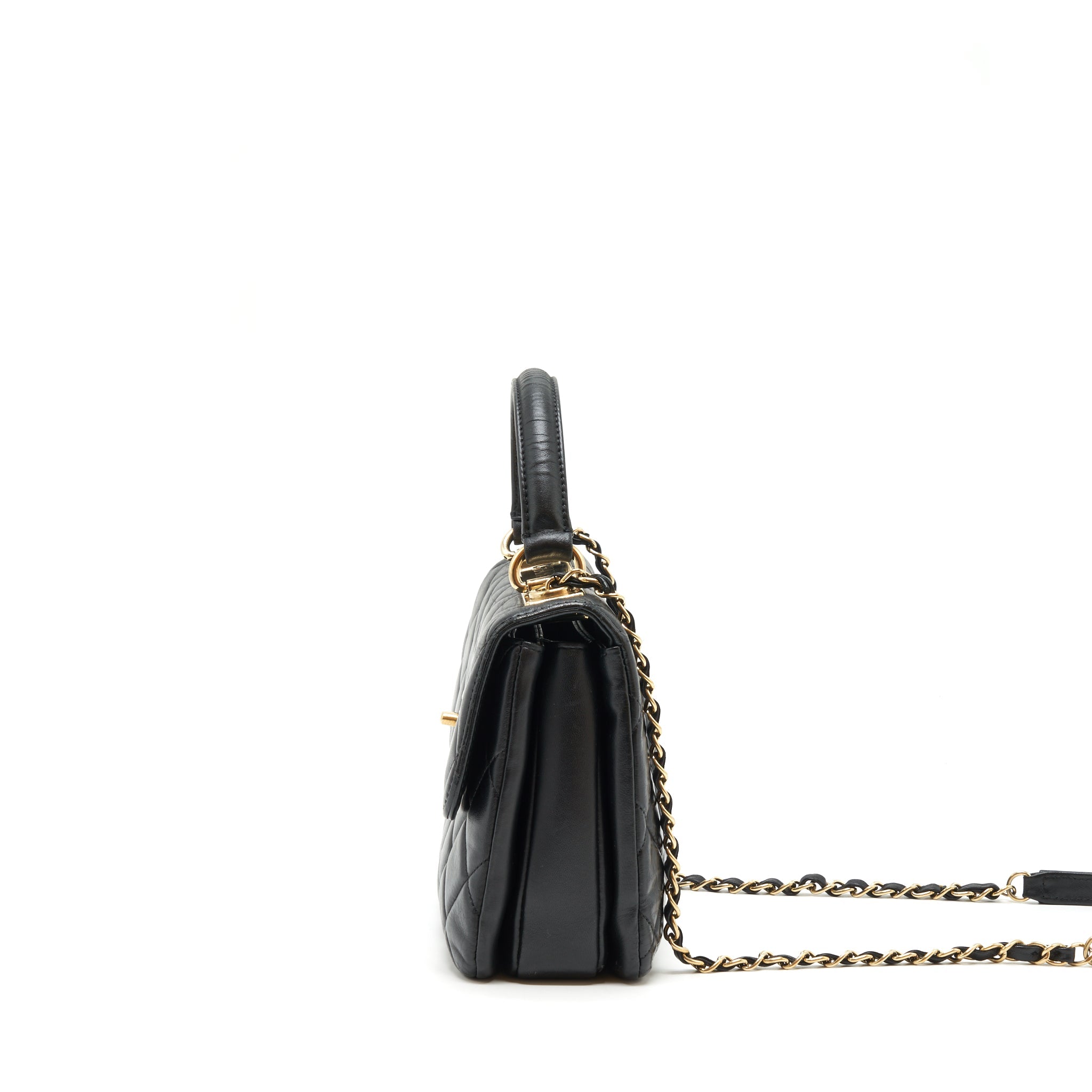 CHANEL SMALL TRENDY CC FLAP BAG WITH TOP HANDLE LAMBSKIN BLACK LGHW