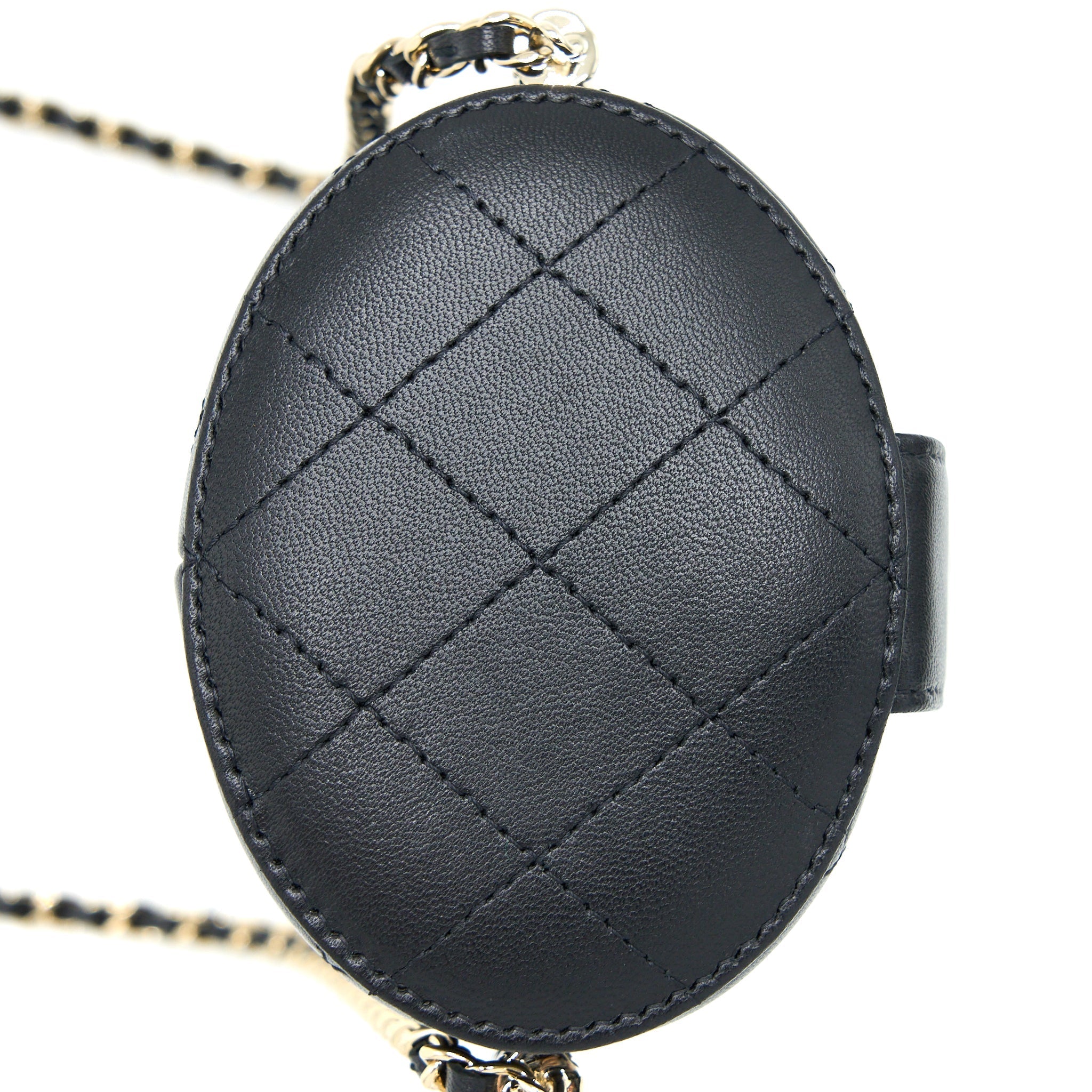 CHANEL ROUND VANITY CASE WITH CHAIN LAMBSKIN BLACK LGHW