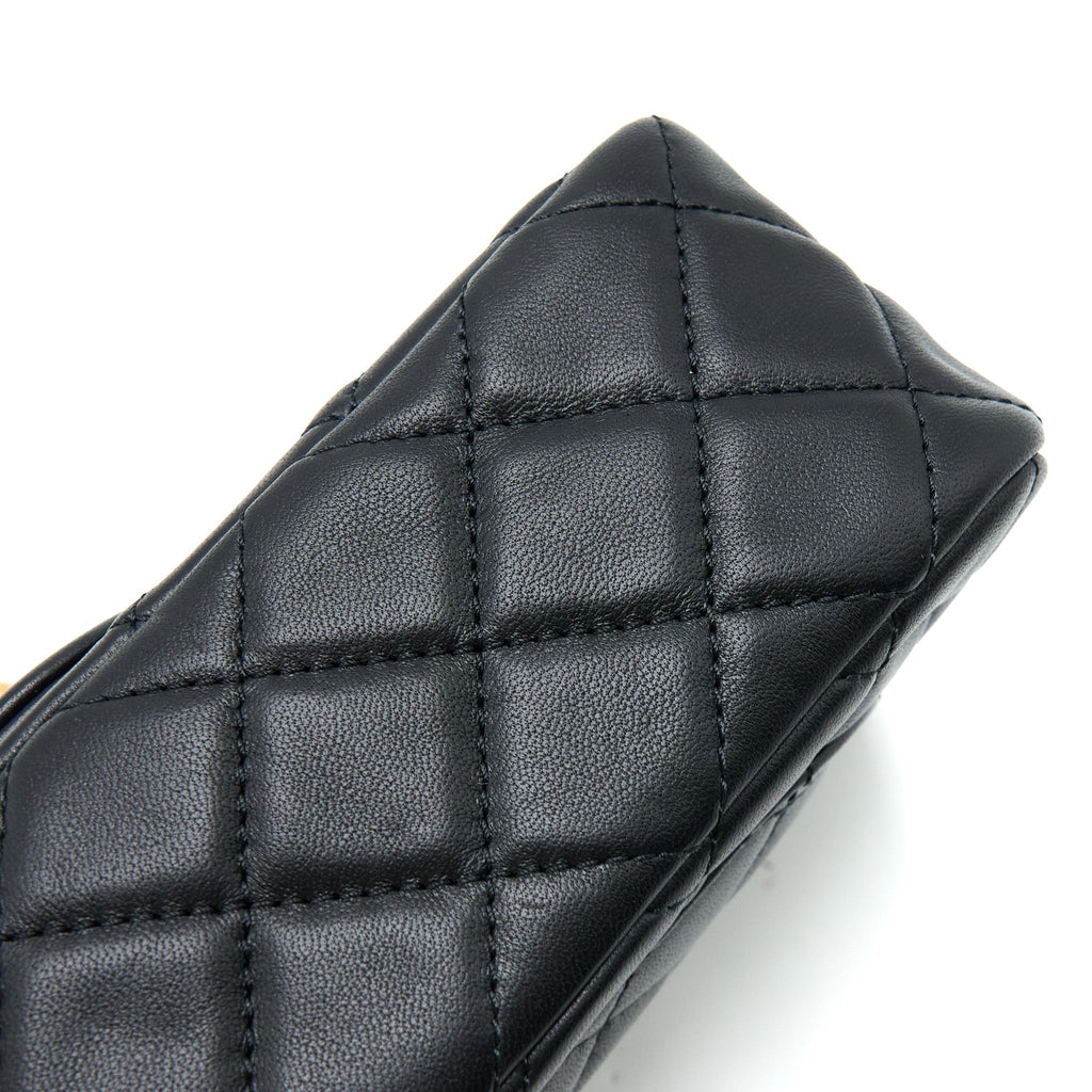 CHANEL PEARL CRUSH MINI RECTANGULAR LAMBSKIN BLACK BRUSHED GHW (MICROCHIP)