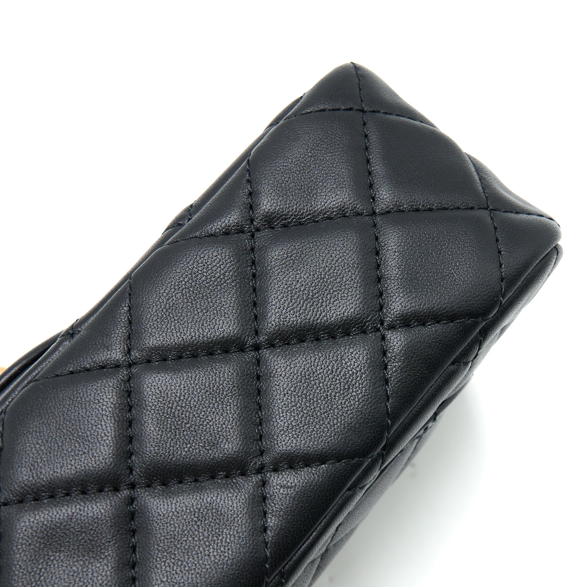 CHANEL PEARL CRUSH MINI RECTANGULAR LAMBSKIN BLACK BRUSHED GHW (MICROCHIP)