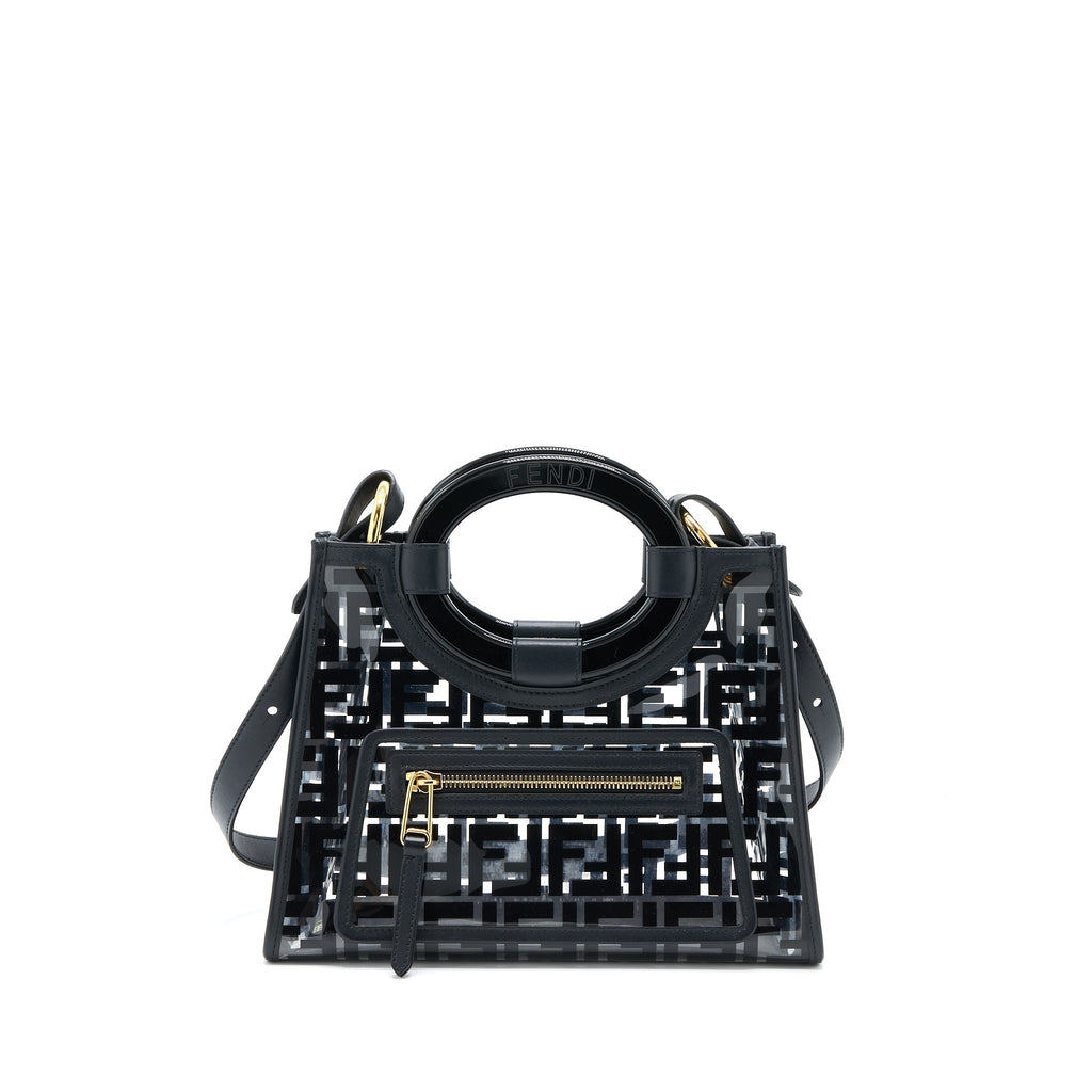 FENDI TRANSPARENT SMALL RUNAWAY TOTE PVC/LEATHER BLACK GHW