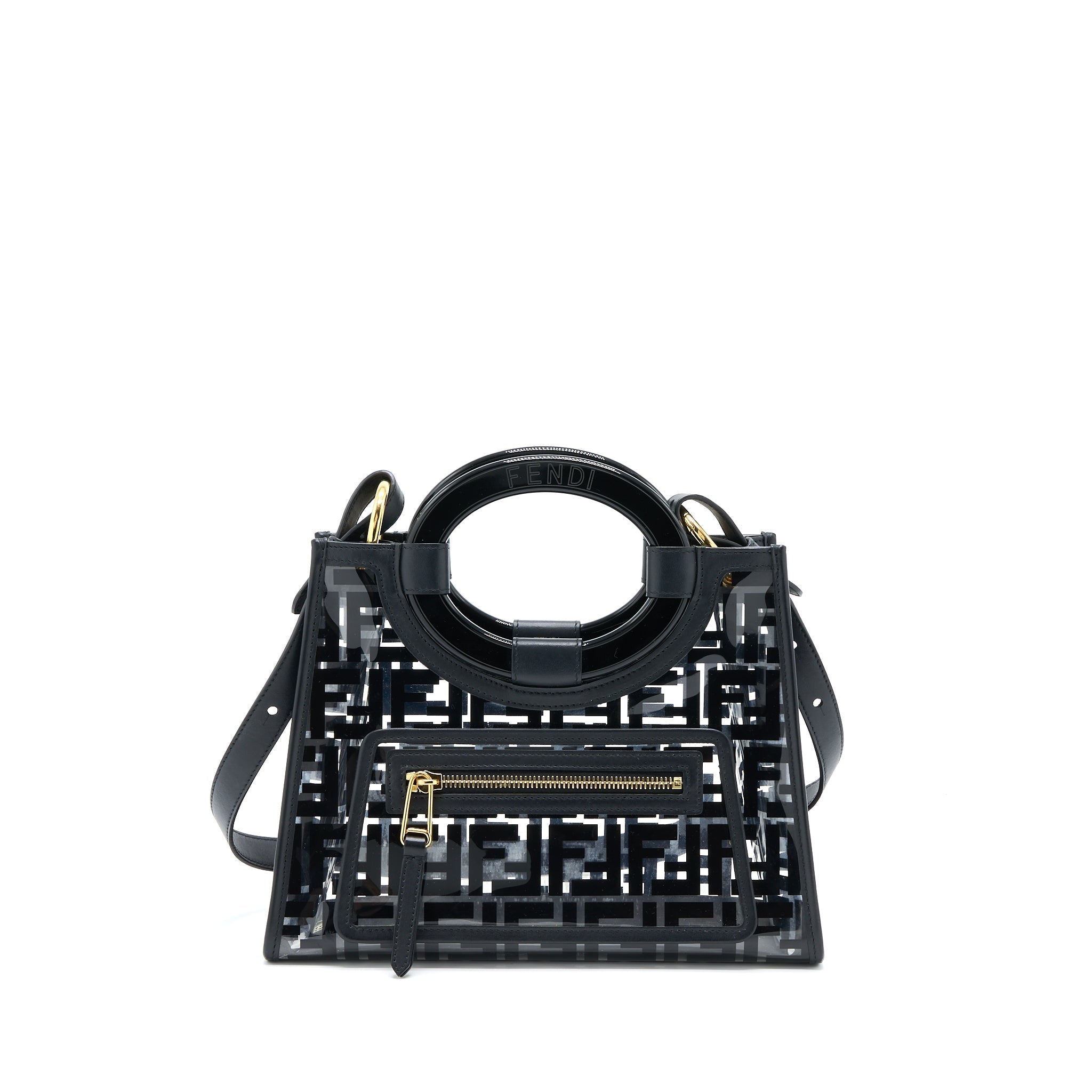 FENDI TRANSPARENT SMALL RUNAWAY TOTE PVC/LEATHER BLACK GHW