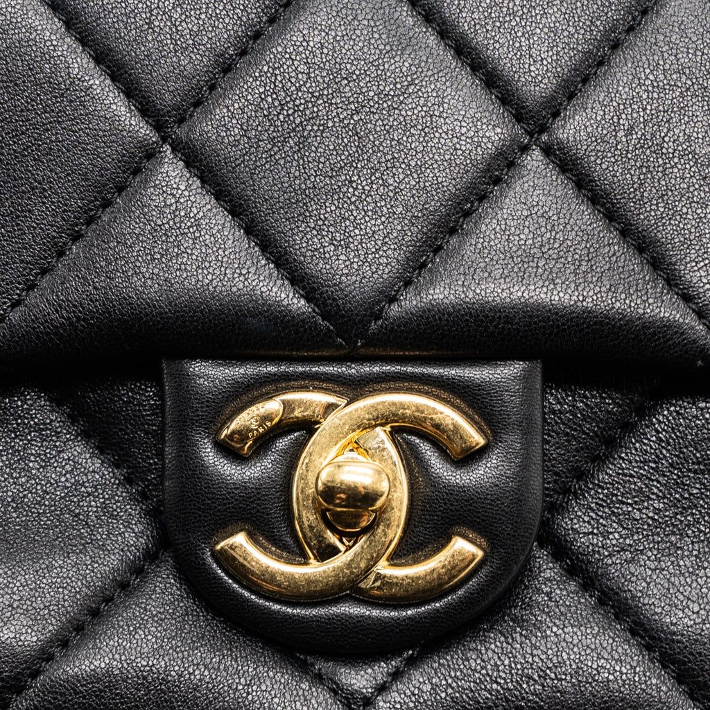 CHANEL ROUND HANDLE MINI SQUARE CROSSBODY BAG LAMBSKIN BRUSHED GHW(MICROCHIP)