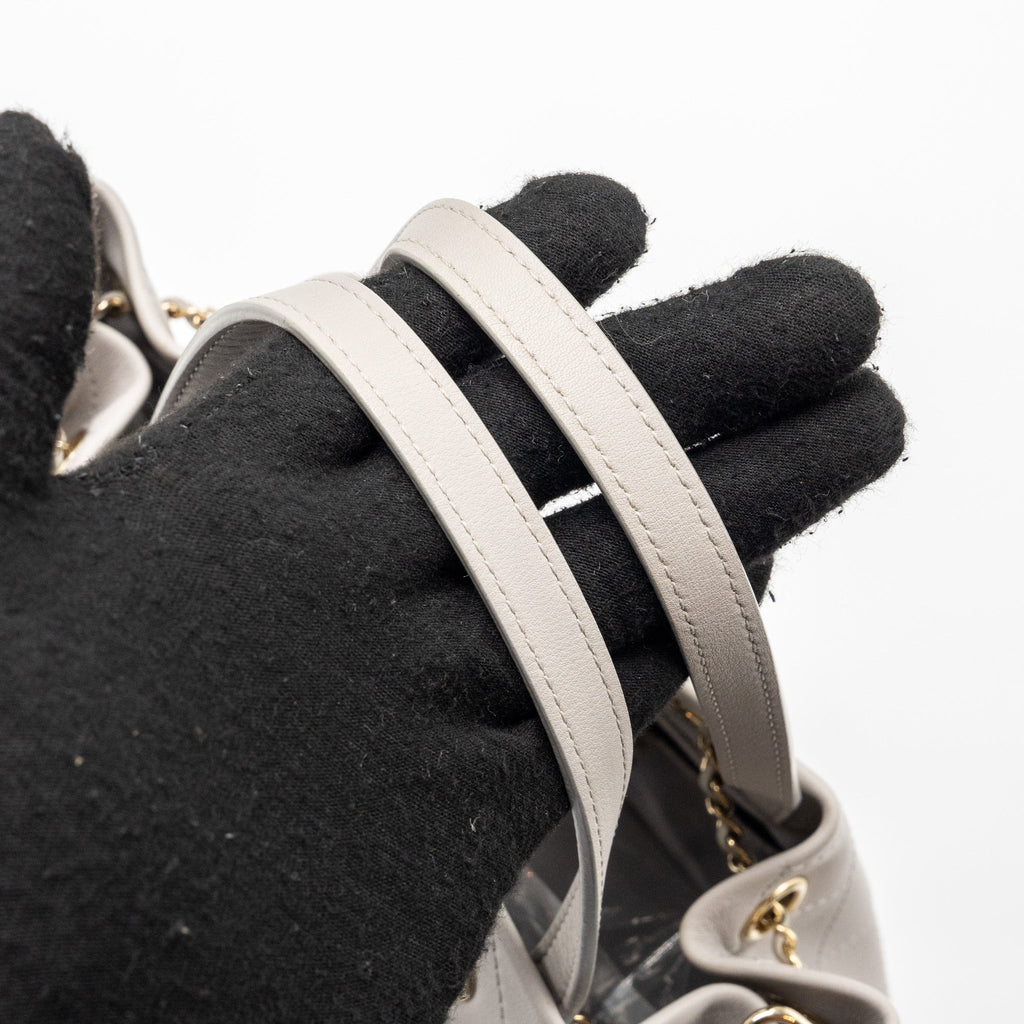 CHANEL QUILTED BUCKET BAG LAMBSKIN GREY LGHW