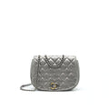 CHANEL CC LOGO QUILTED CALFSKIN FLAP BAG IN METALLIC DARK GREY