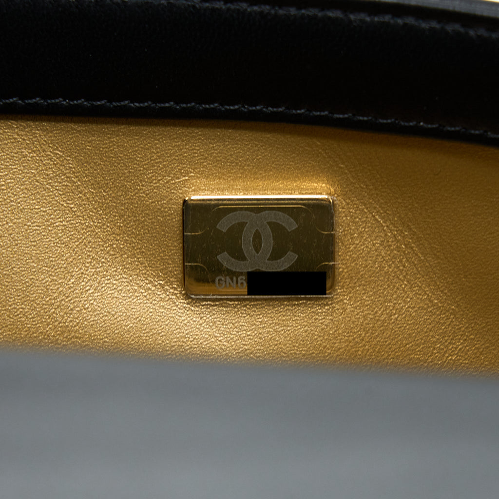 CHANEL PEARL CRUSH MINI RECTANGULAR LAMBSKIN BLACK BRUSHED GHW (MICROCHIP)