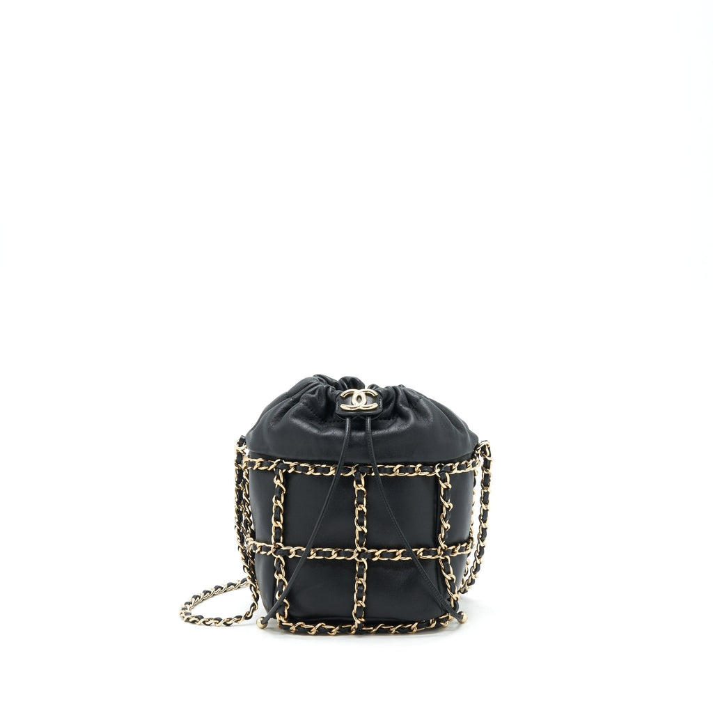 CHANEL 21C BUCKET CHAINS LAMBSKIN BLACK LGHW