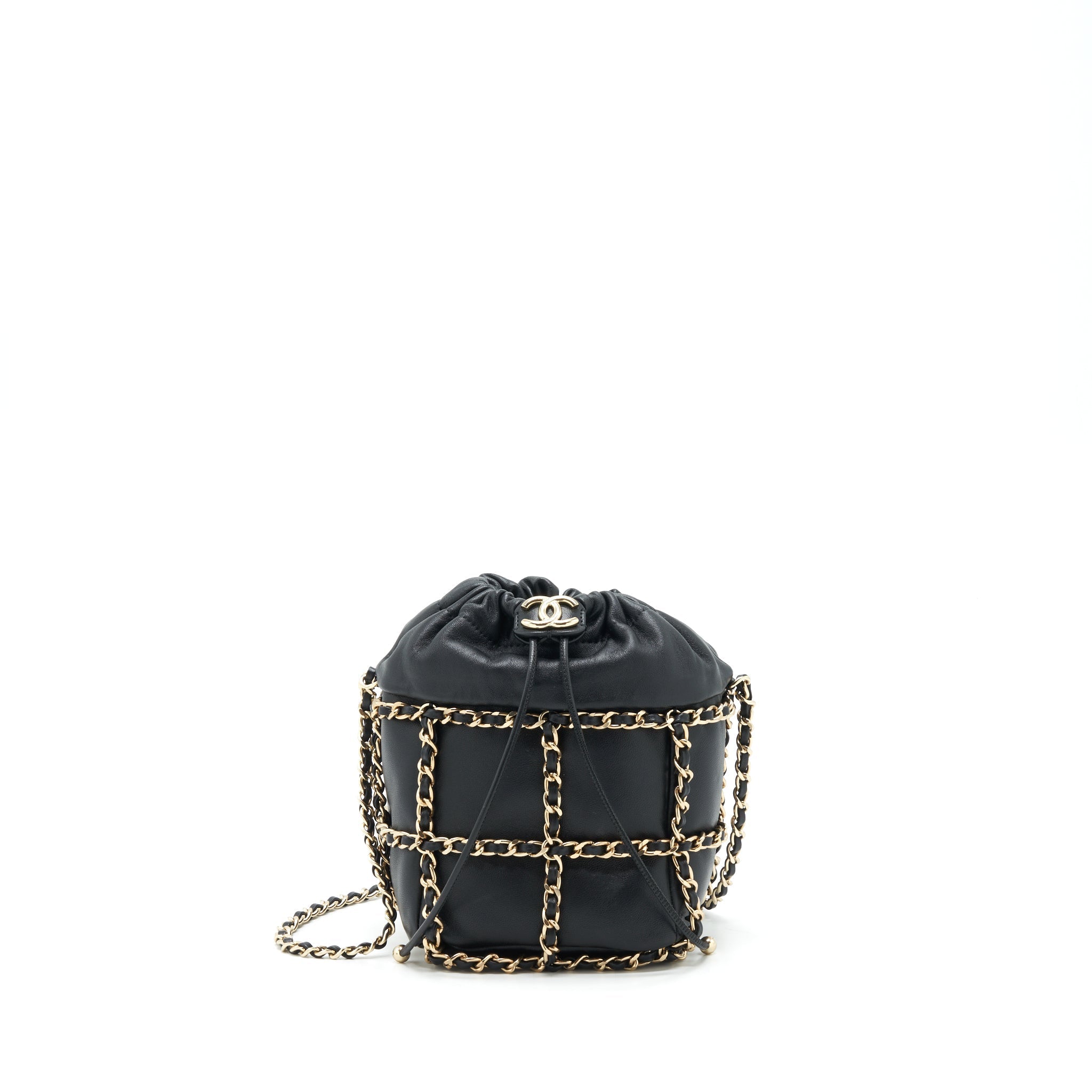 CHANEL 21C BUCKET CHAINS LAMBSKIN BLACK LGHW