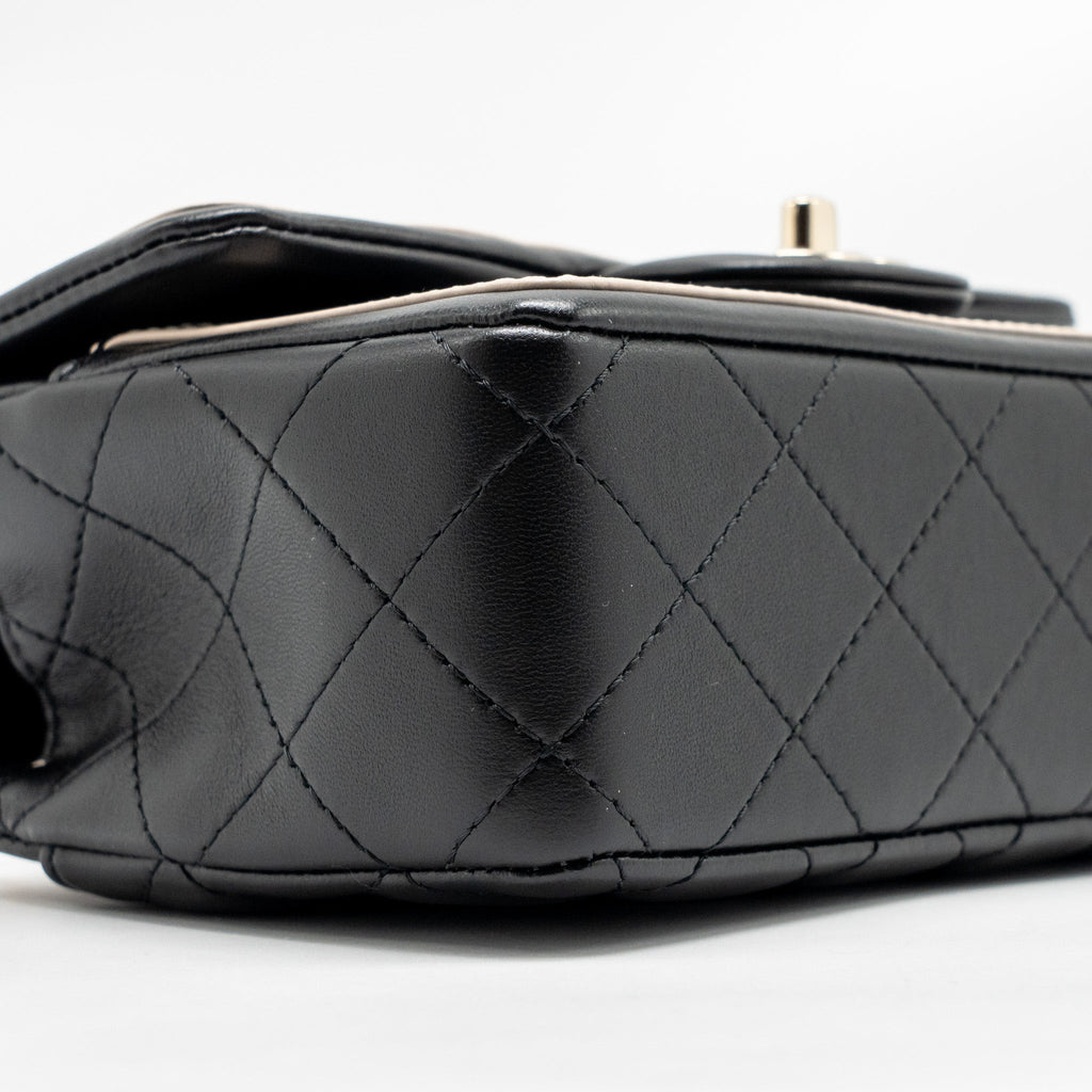 CHANEL 23B QUILTED MINI RECTANGULAR FLAP BAG LAMBSKIN BLACK/BEIGE LGHW (MICROCHIP)