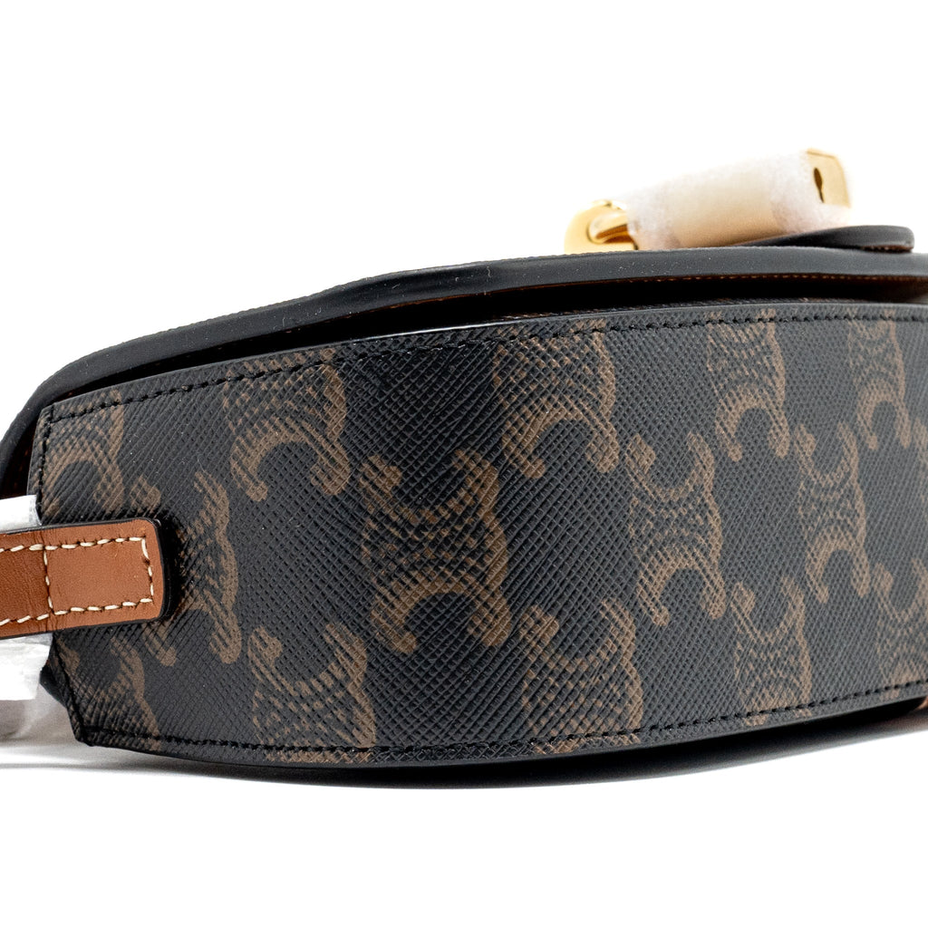 CELINE CLUTCH ON STRAP TABOU IN TRIOMPHE CANVAS / CALFSKIN TAN GHW