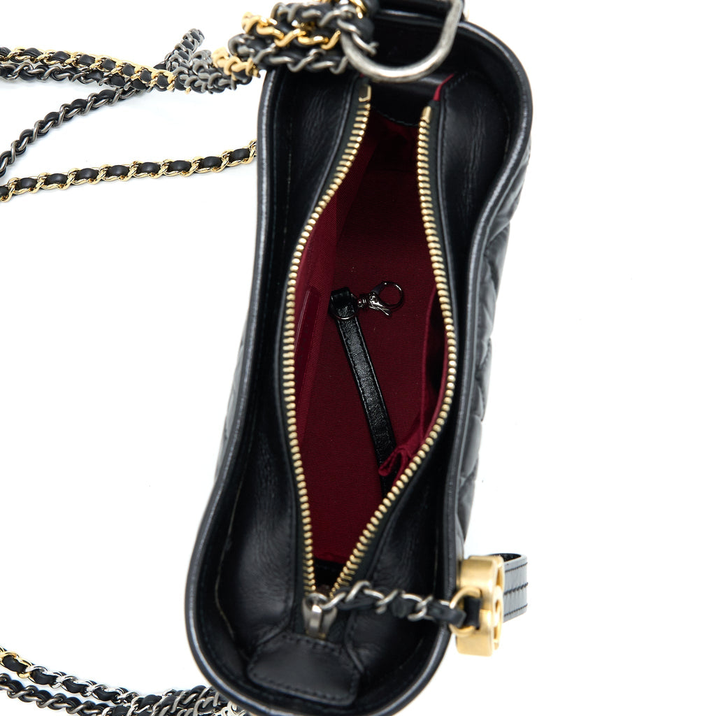 CHANEL SMALL GABRIELLE HOBO BAG AGED CALFSKIN BLACK MULTICOLOUR HARDWARE