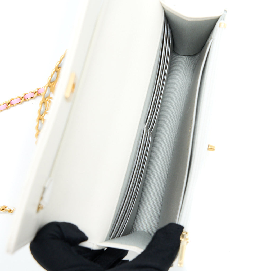 CHANEL 23P TOP HANDLE WALLET ON CHAIN CALFSKIN WHITE/MULTICOLOUR BRUSHED GHW (MICROCHIP)