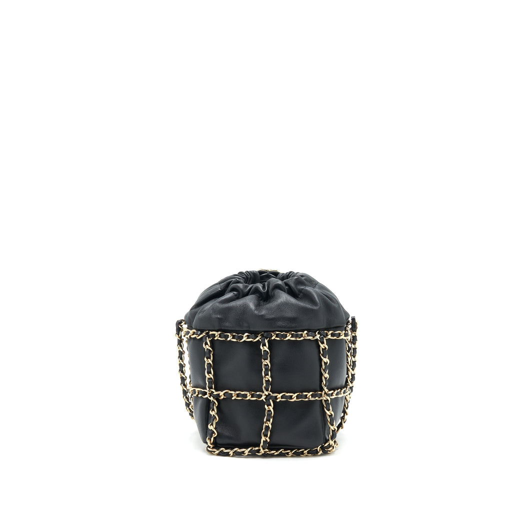 CHANEL 21C BUCKET CHAINS LAMBSKIN BLACK LGHW