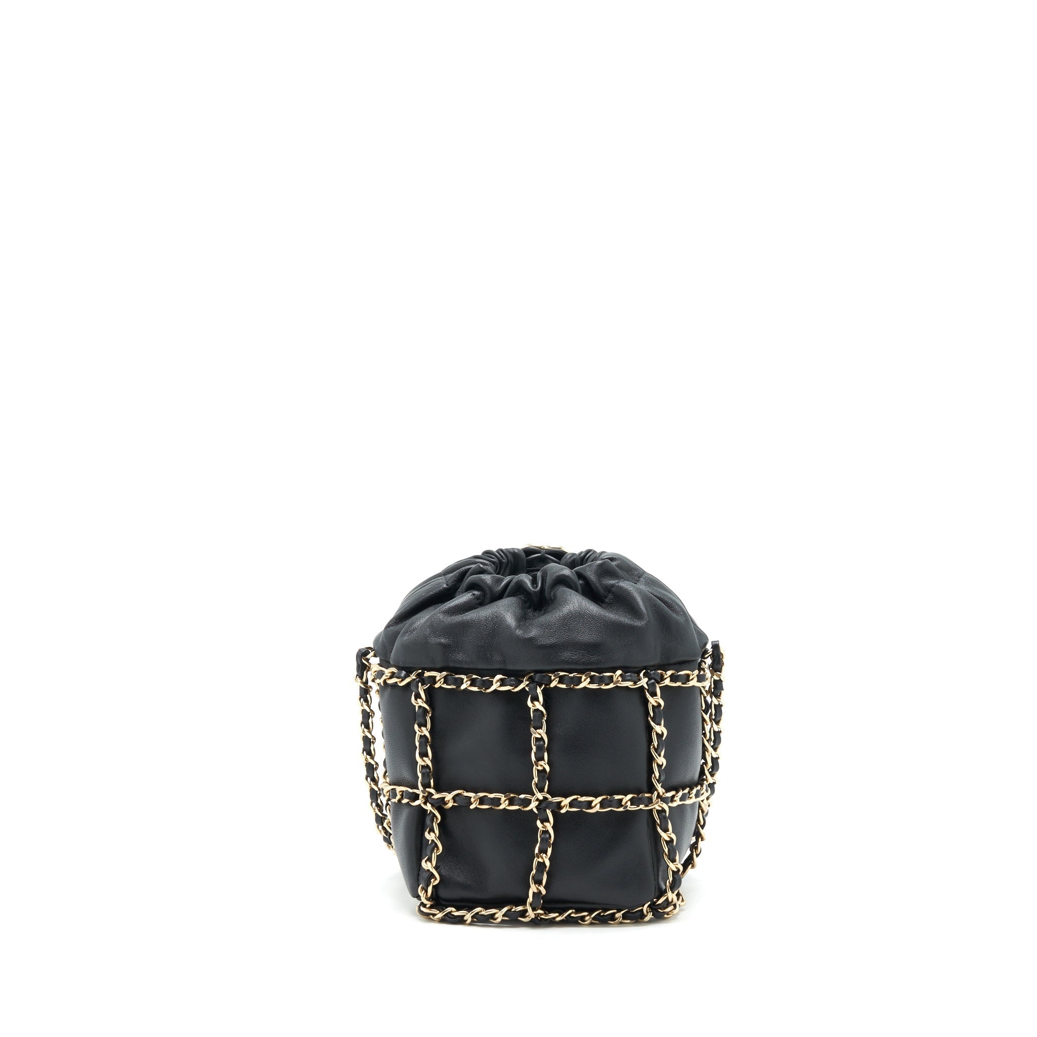 CHANEL 21C BUCKET CHAINS LAMBSKIN BLACK LGHW