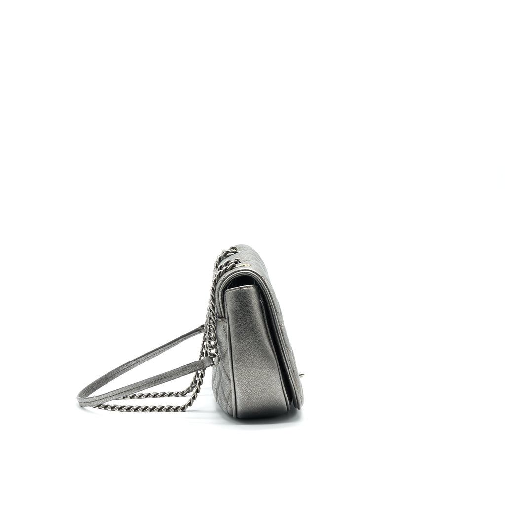 CHANEL CC LOGO QUILTED CALFSKIN FLAP BAG IN METALLIC DARK GREY